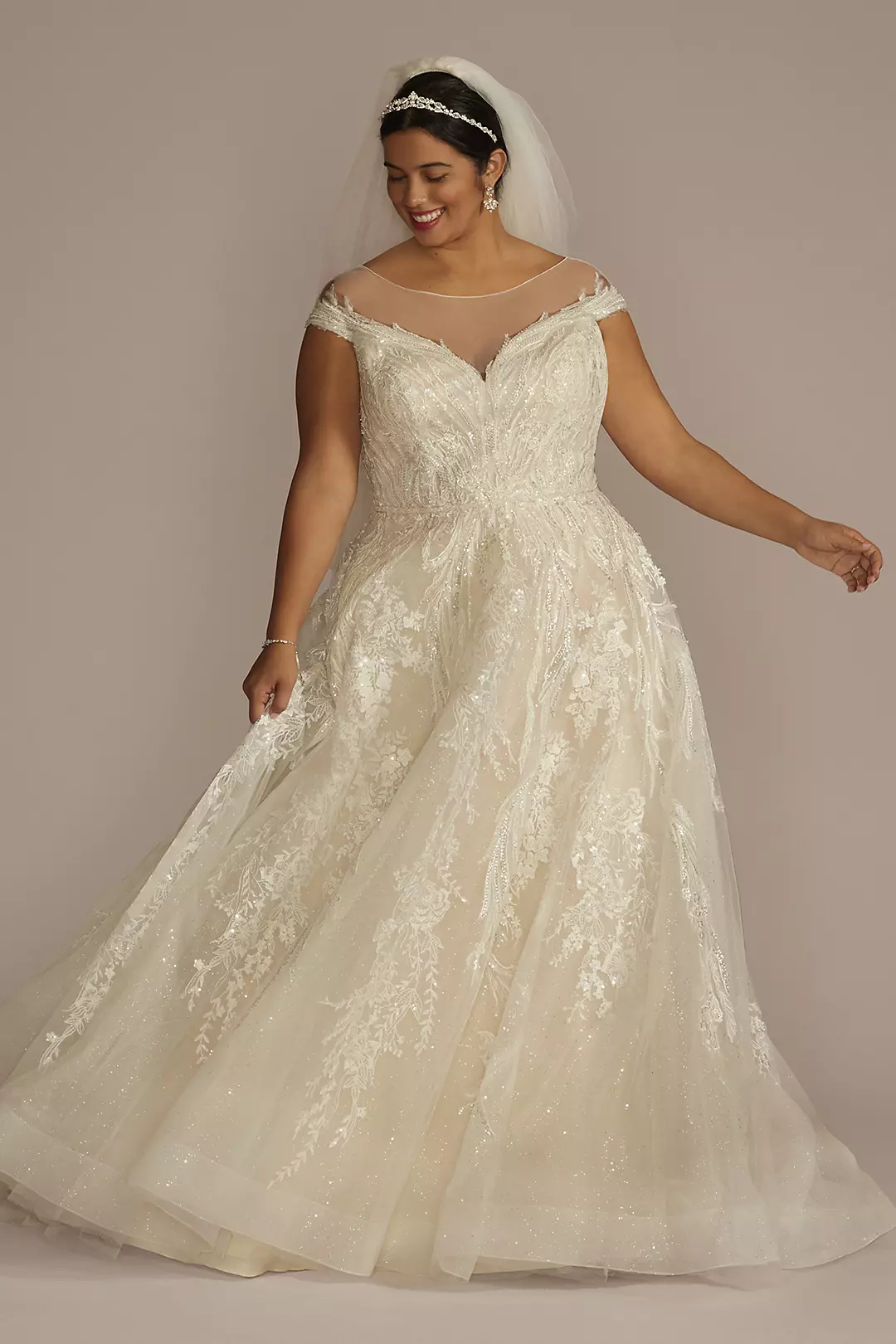Cap Sleeve V-Back Beaded Ball Gown Wedding Dress - Image 11