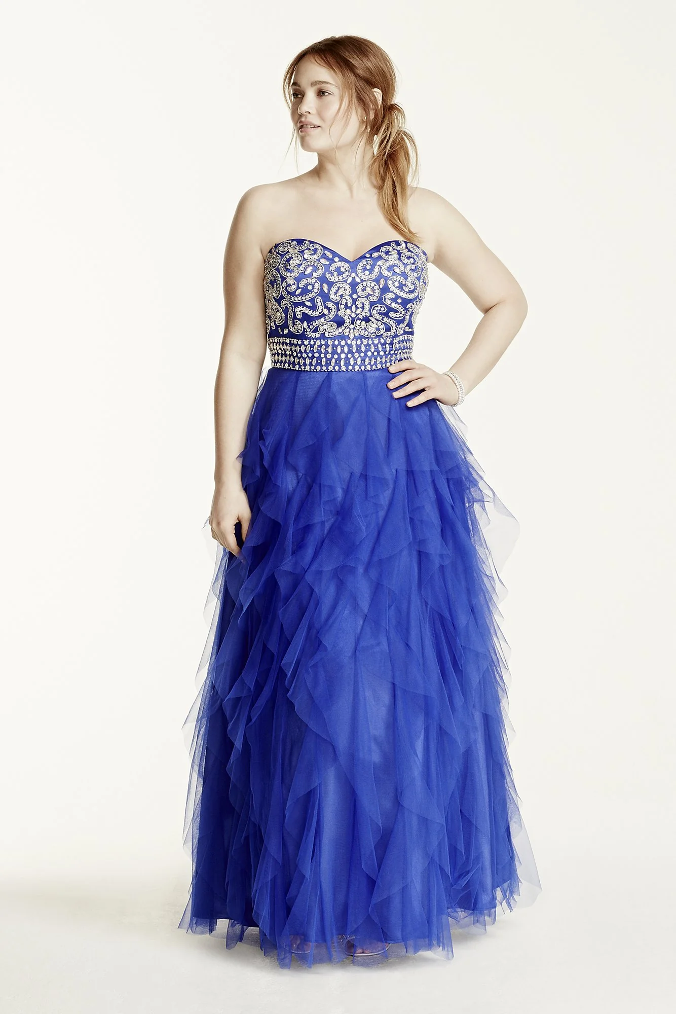 Cascading Ruffle Tulle Prom Dress with Crystals - Image 3
