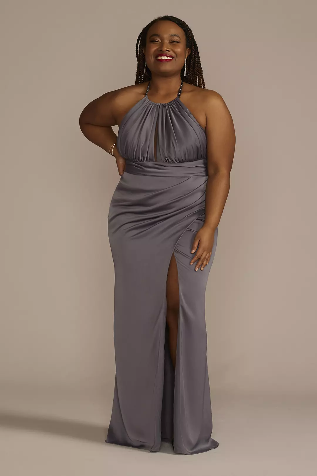 Chain Halter Satin Keyhole Sheath Dress - Image 6