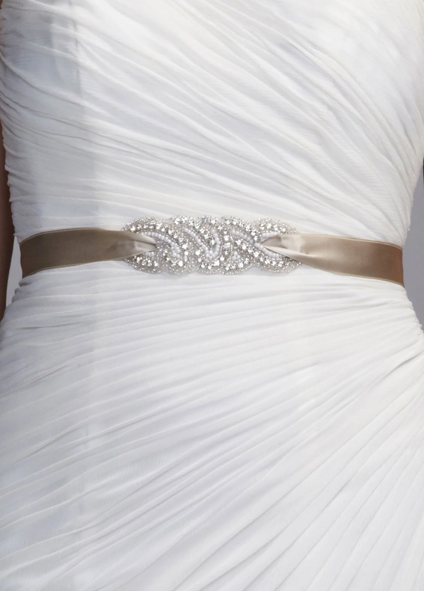 Champagne Beaded Sash with Interchangeable Ribbon