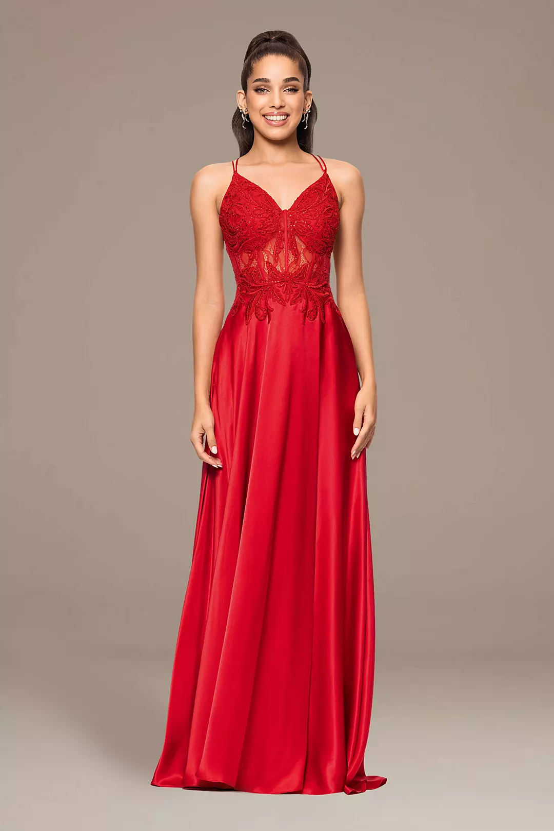 Charmeuse A-Line Dress with Appliqued Bodice - Image 4
