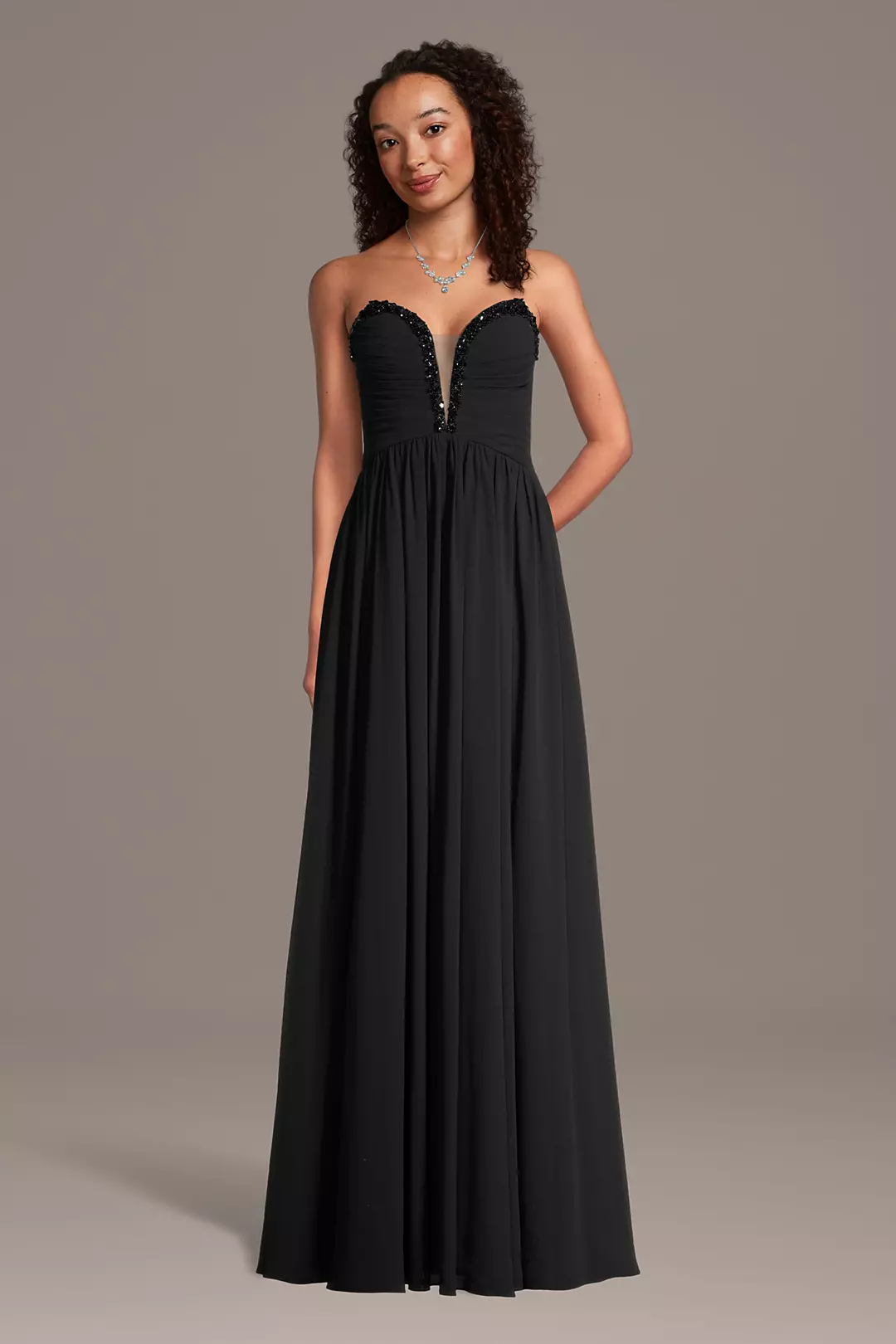 Charmeuse A-Line Dress with Jeweled Neckline - Image 4
