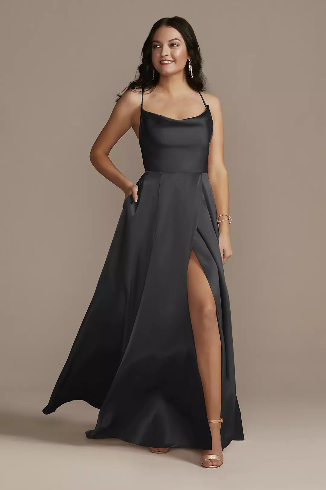 Charmeuse Cowl Dress with Lace-Up Back - Image 34