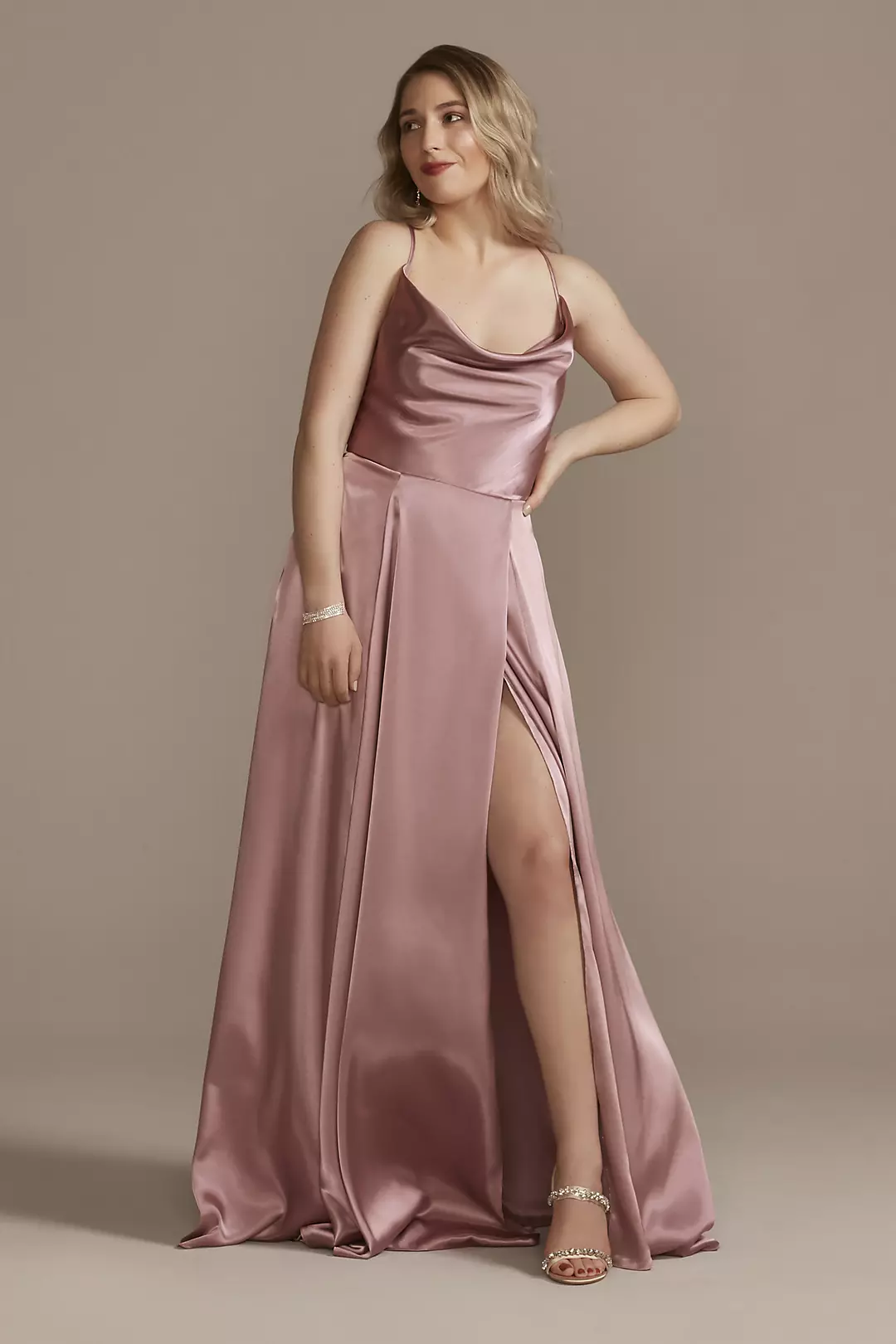 Charmeuse Cowl Dress with Lace-Up Back - Image 36
