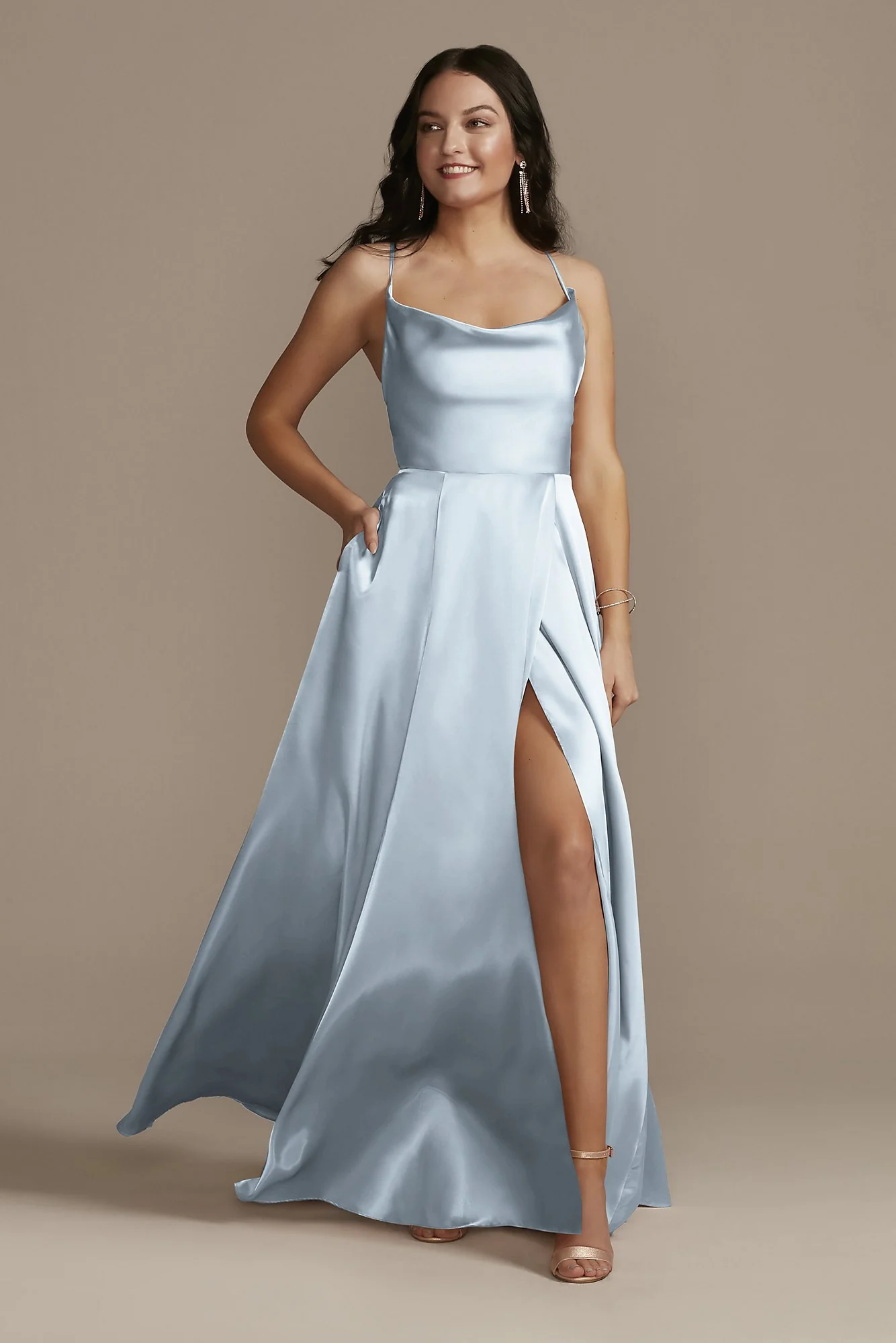 Charmeuse Cowl Dress with Lace-Up Back - Image 4
