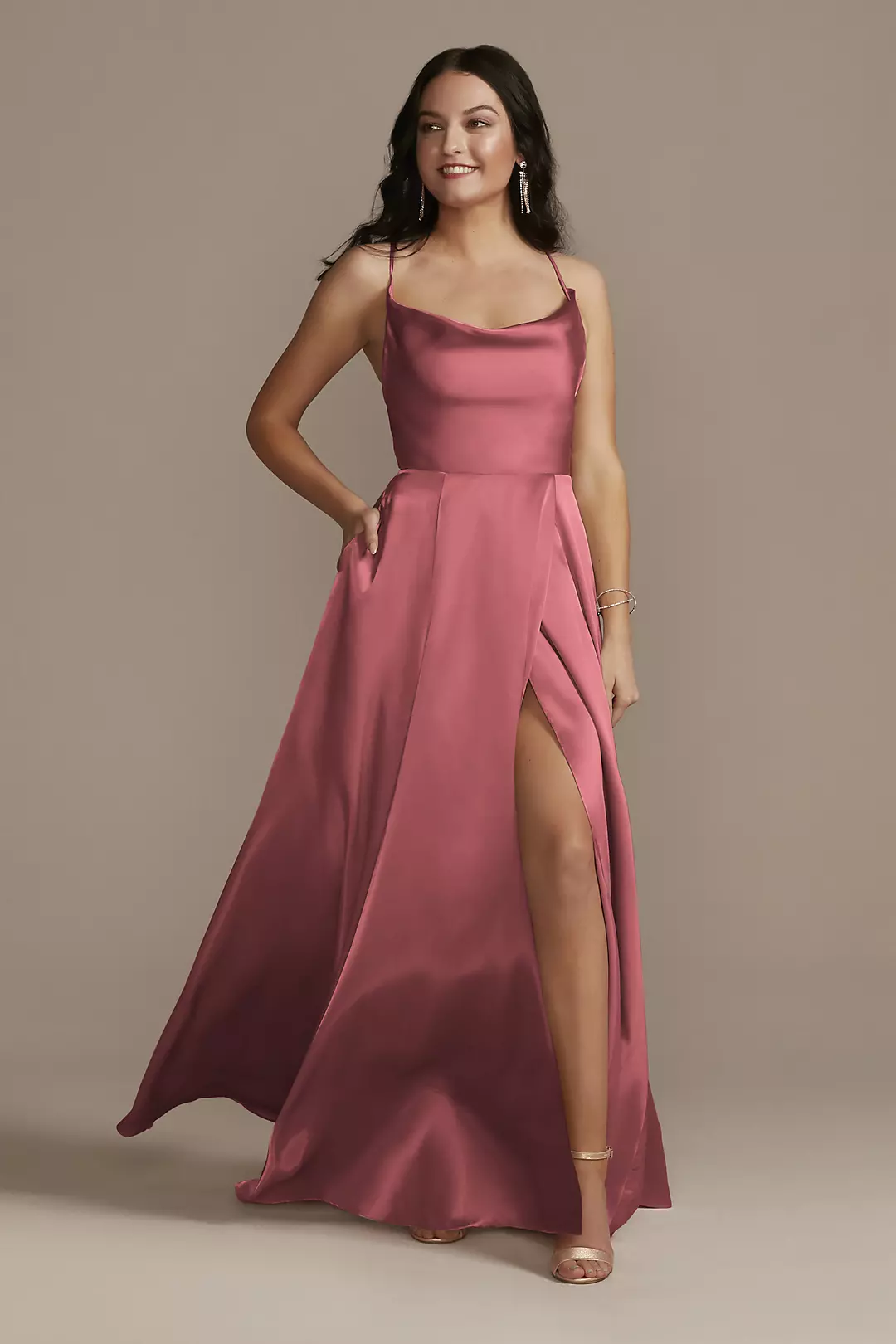 Charmeuse Cowl Dress with Lace-Up Back - Image 50
