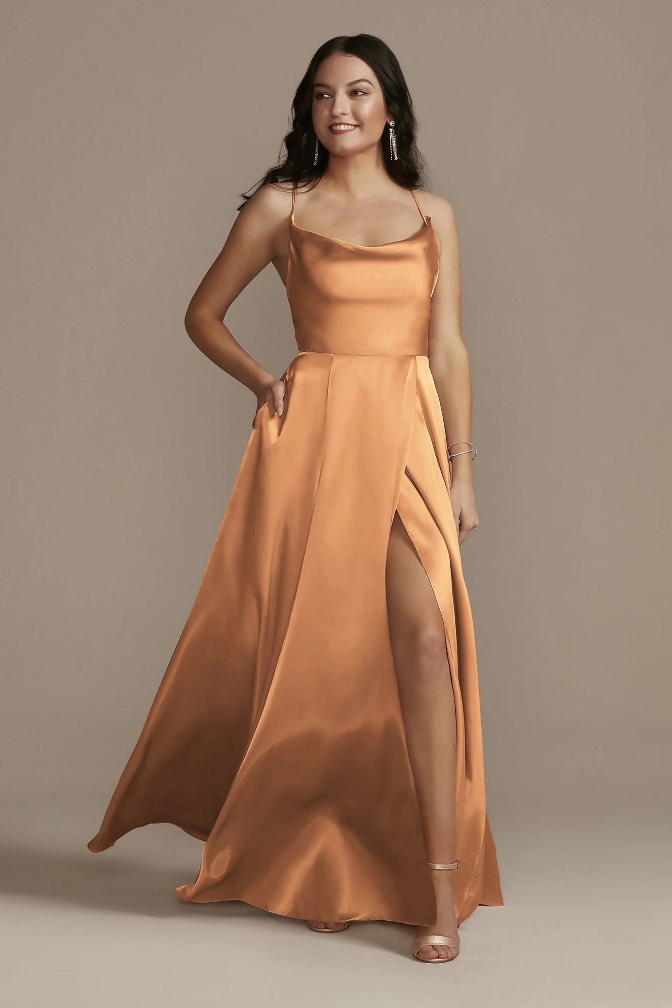 Charmeuse Cowl Dress with Lace-Up Back - Image 52