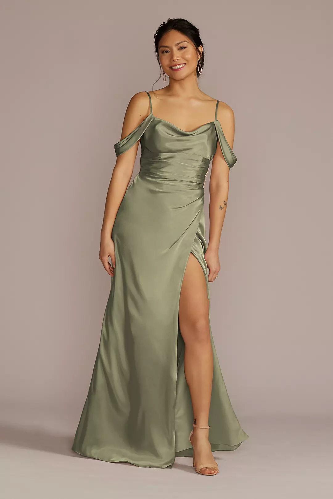 Charmeuse Cowl Dress with Swag Sleeves - Image 28
