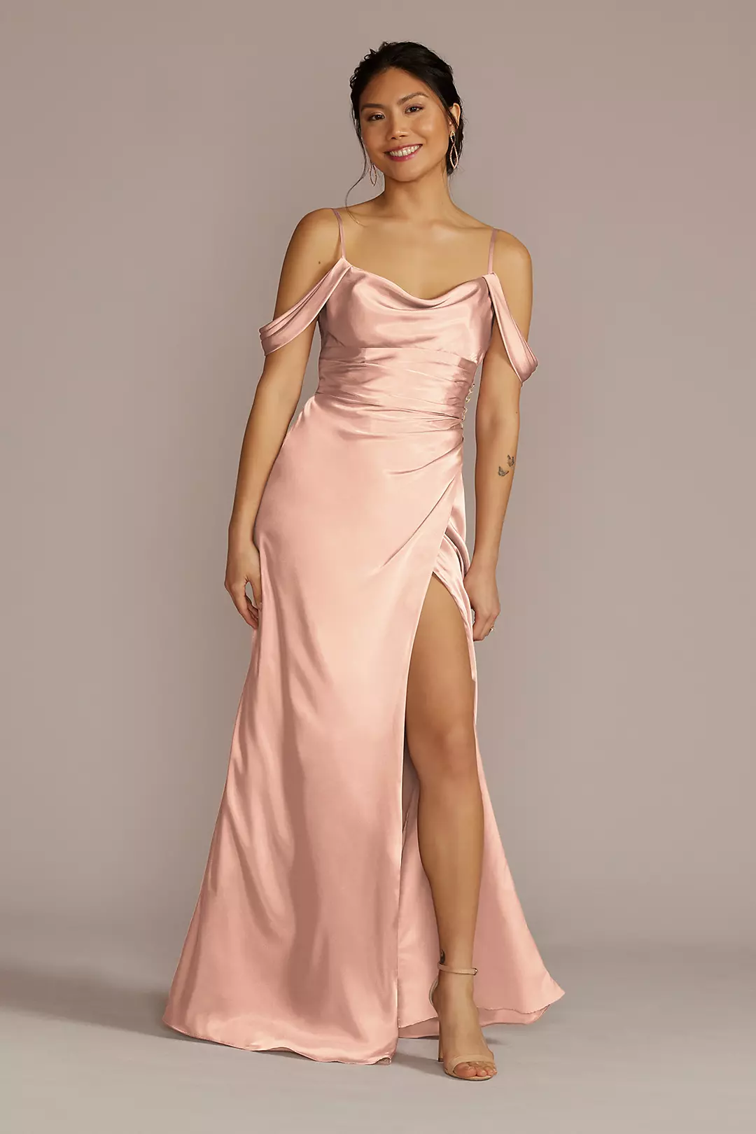 Charmeuse Cowl Dress with Swag Sleeves - Image 36
