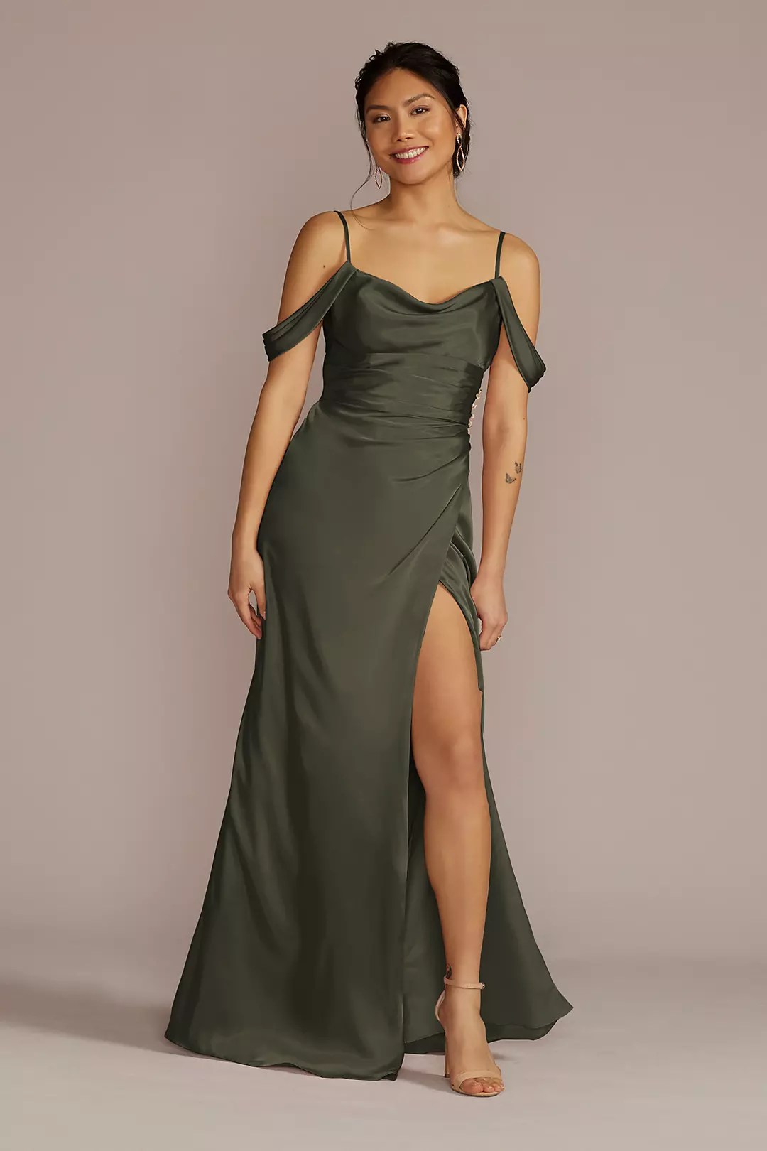 Charmeuse Cowl Dress with Swag Sleeves - Image 42