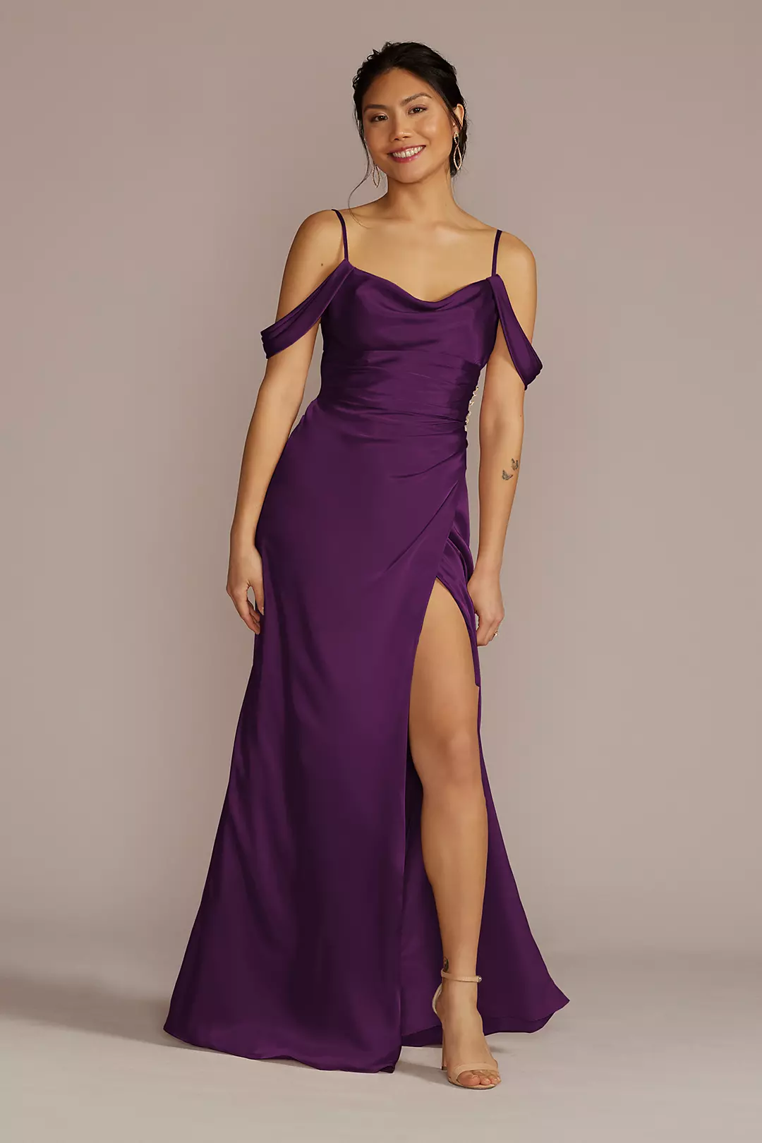 Charmeuse Cowl Dress with Swag Sleeves - Image 47