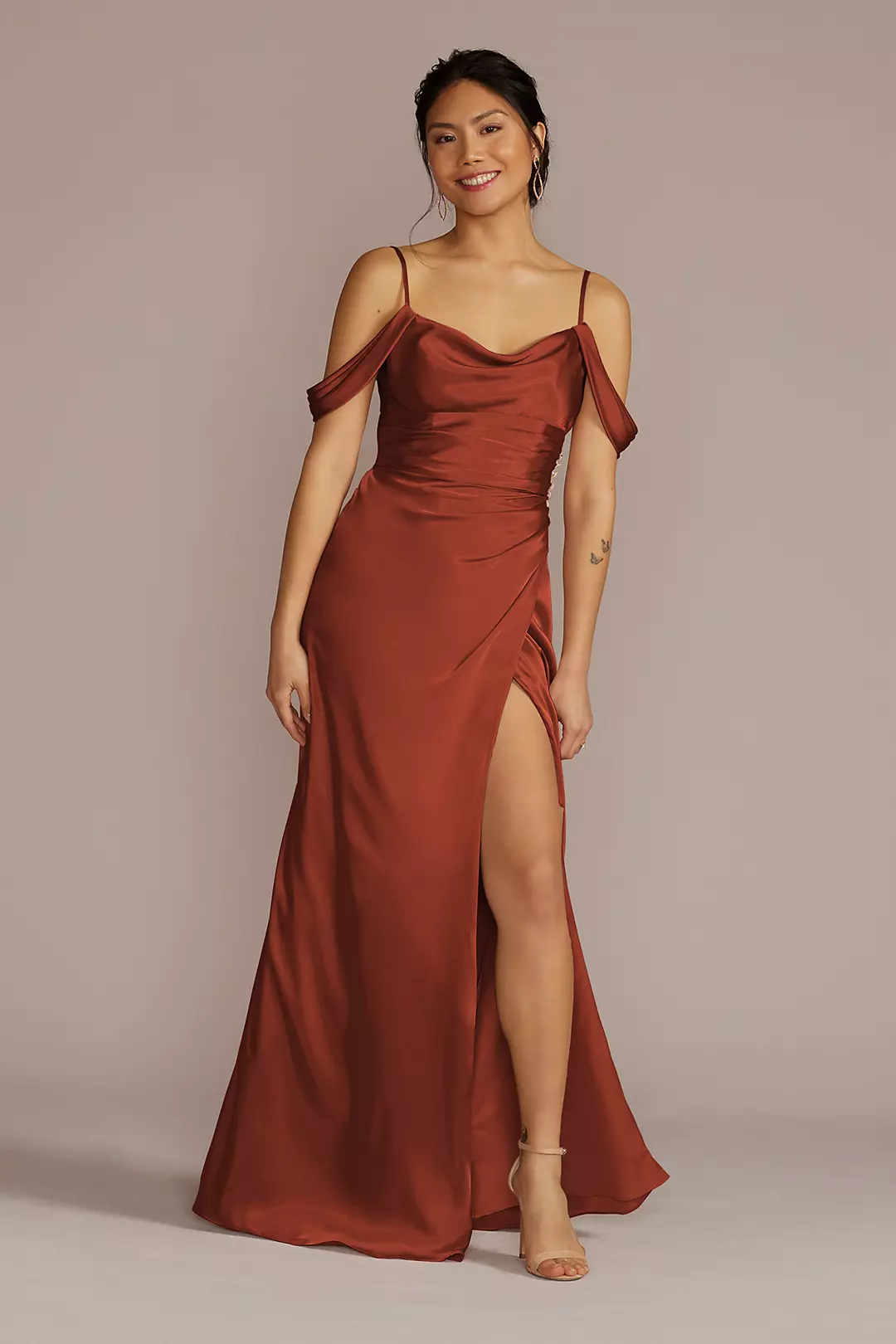 Charmeuse Cowl Dress with Swag Sleeves - Image 59