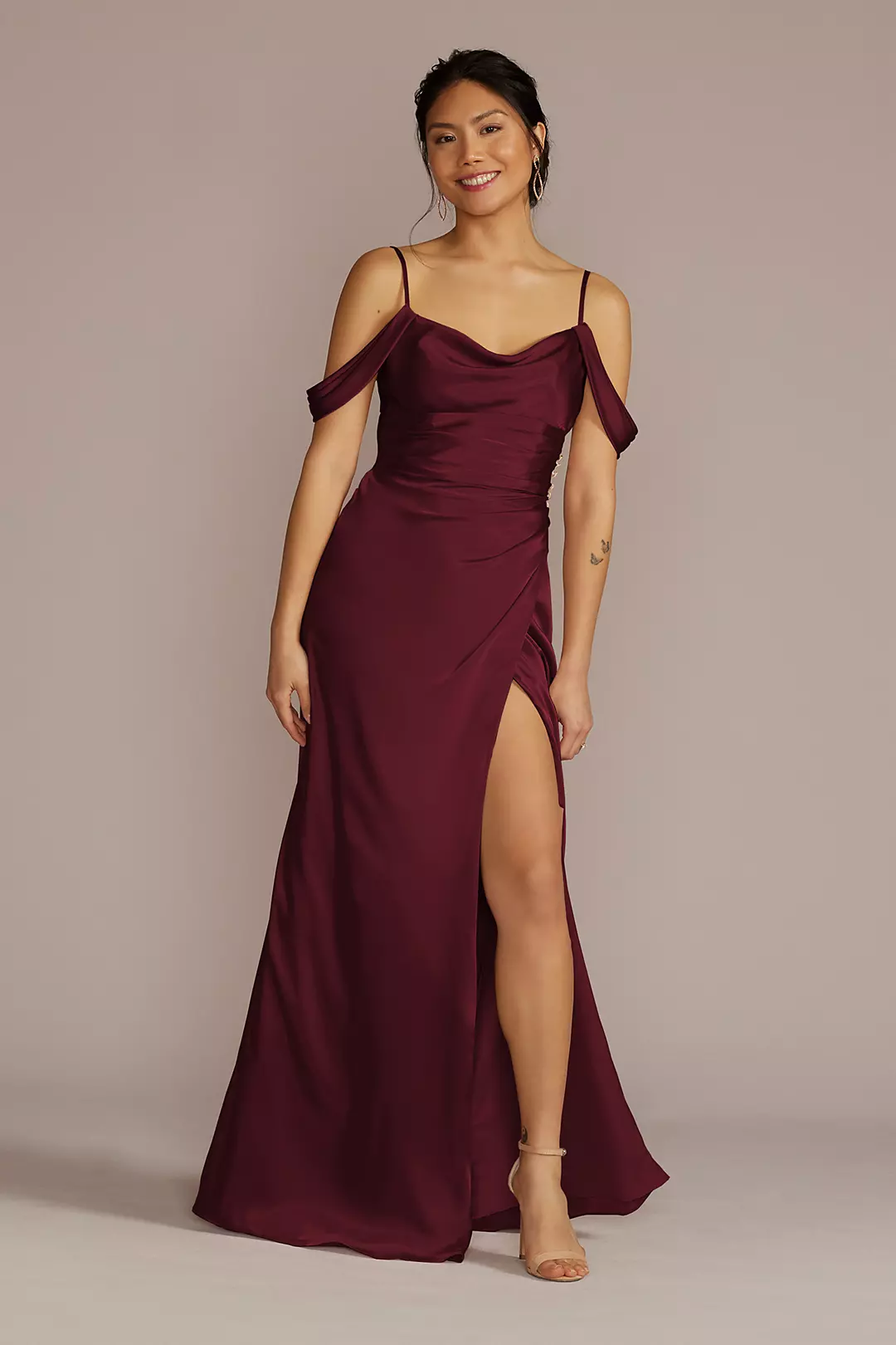 Charmeuse Cowl Dress with Swag Sleeves - Image 65