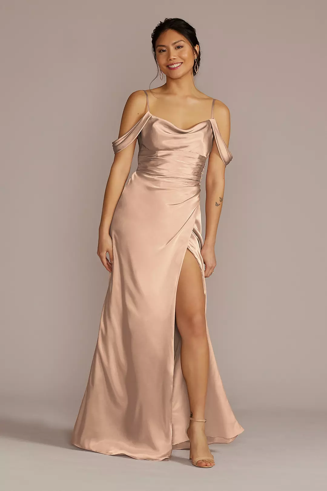 Charmeuse Cowl Dress with Swag Sleeves - Image 69