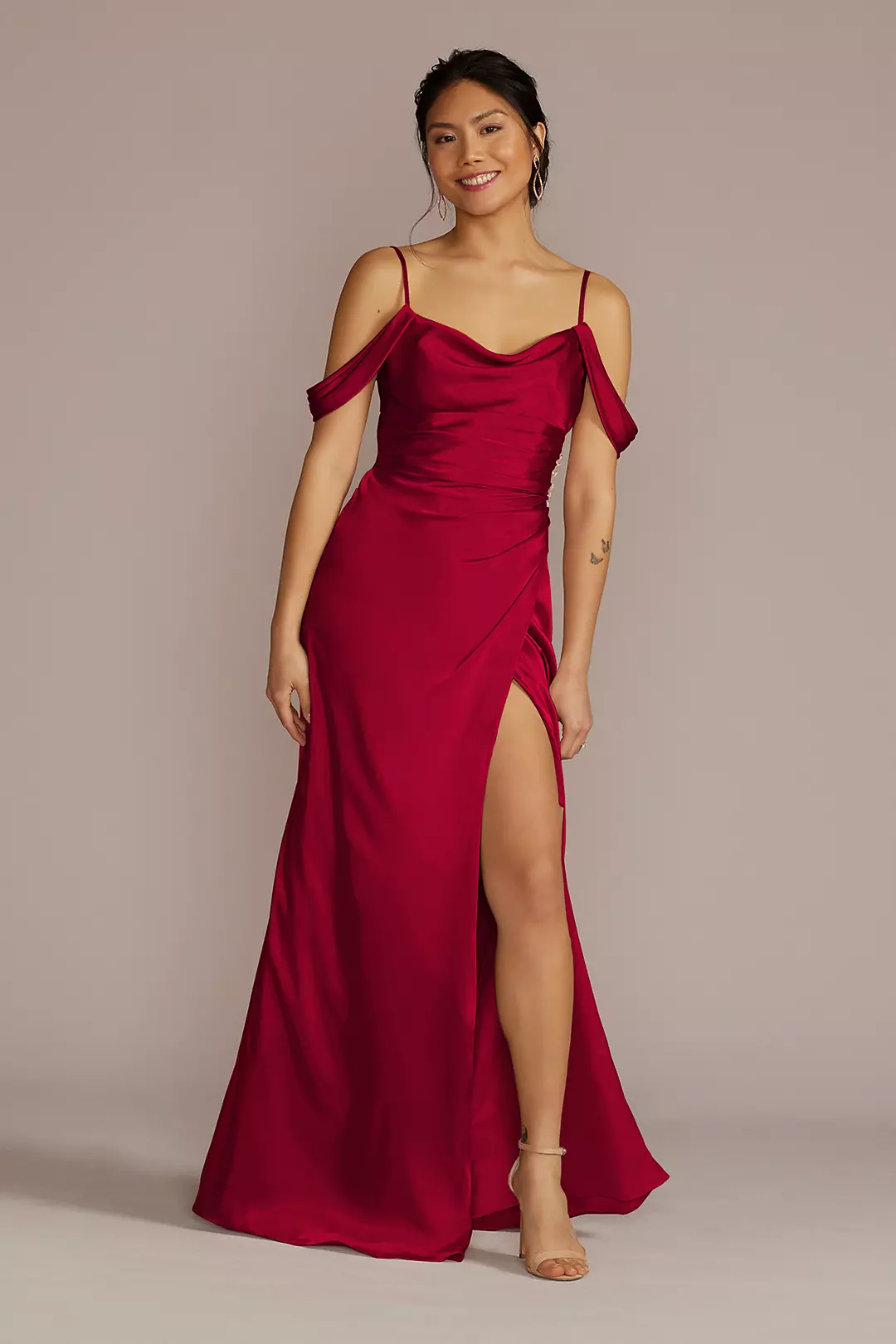 Charmeuse Cowl Dress with Swag Sleeves - Image 74
