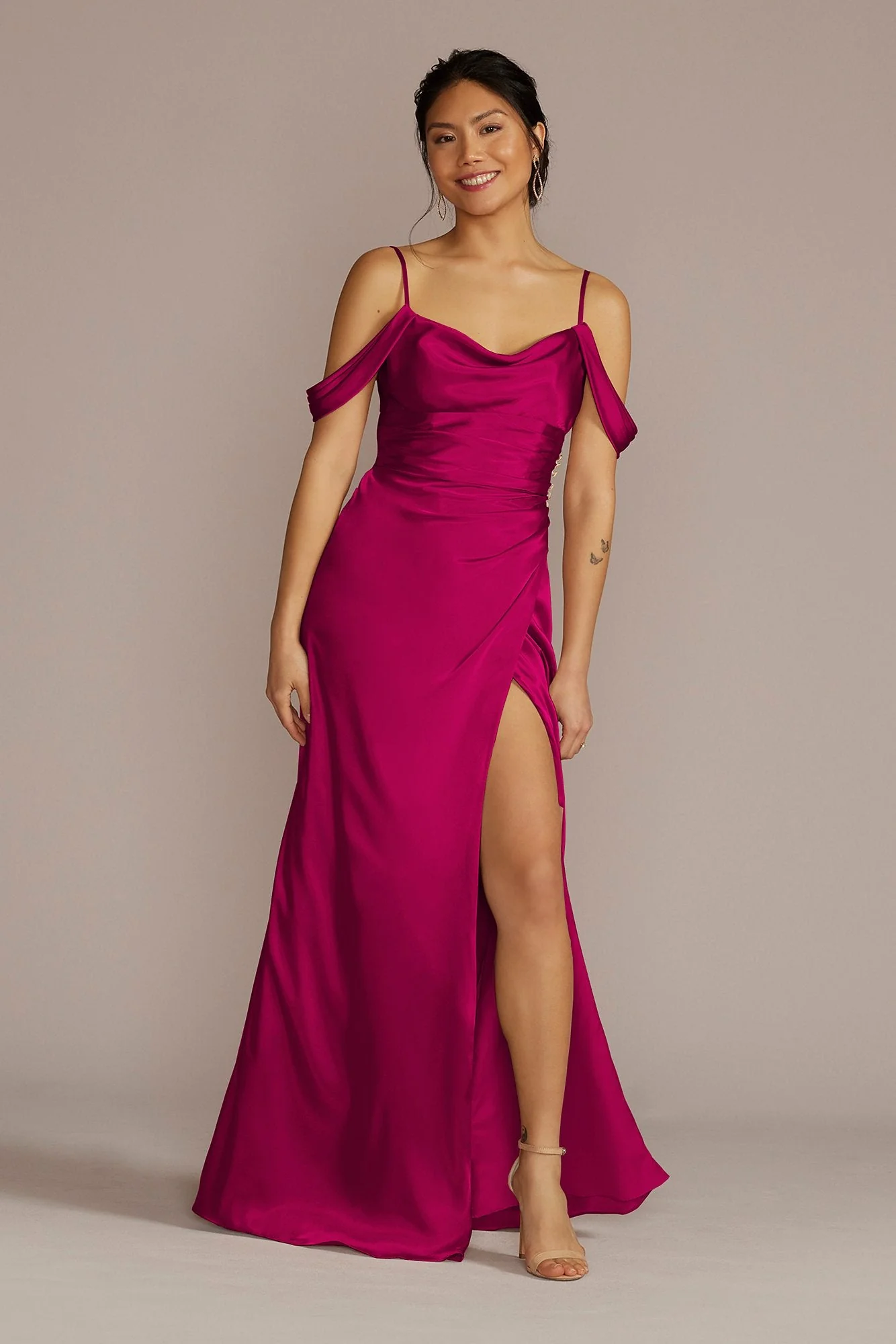 Charmeuse Cowl Dress with Swag Sleeves - Image 89