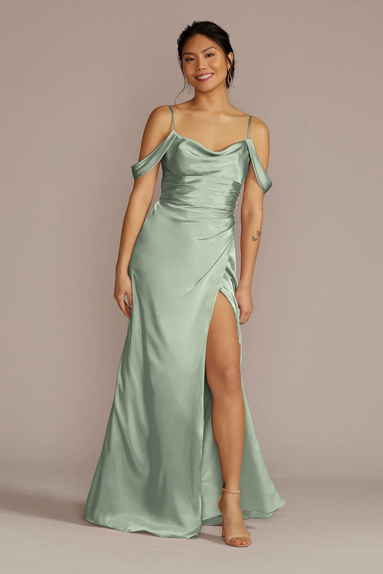 Charmeuse Cowl Dress with Swag Sleeves - Image 9