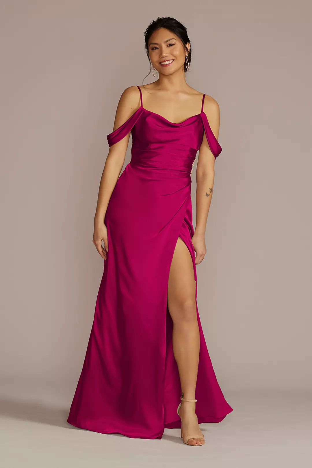 Charmeuse Cowl Dress with Swag Sleeves - Image 92