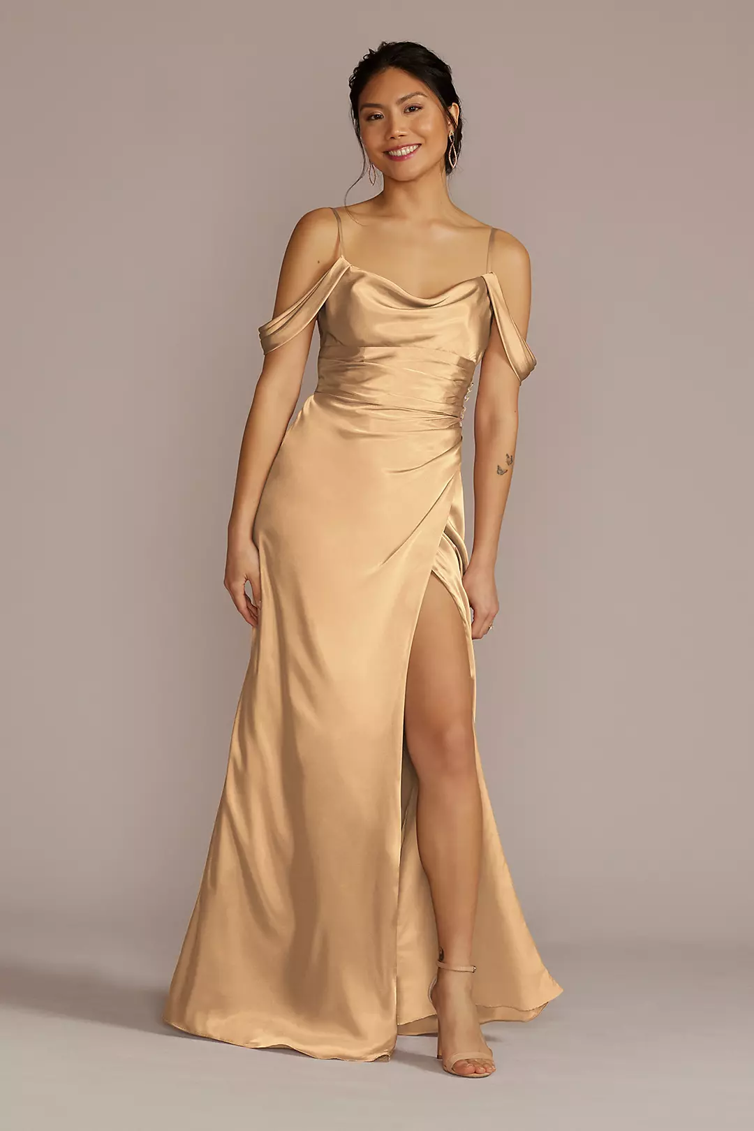 Charmeuse Cowl Dress with Swag Sleeves - Image 97