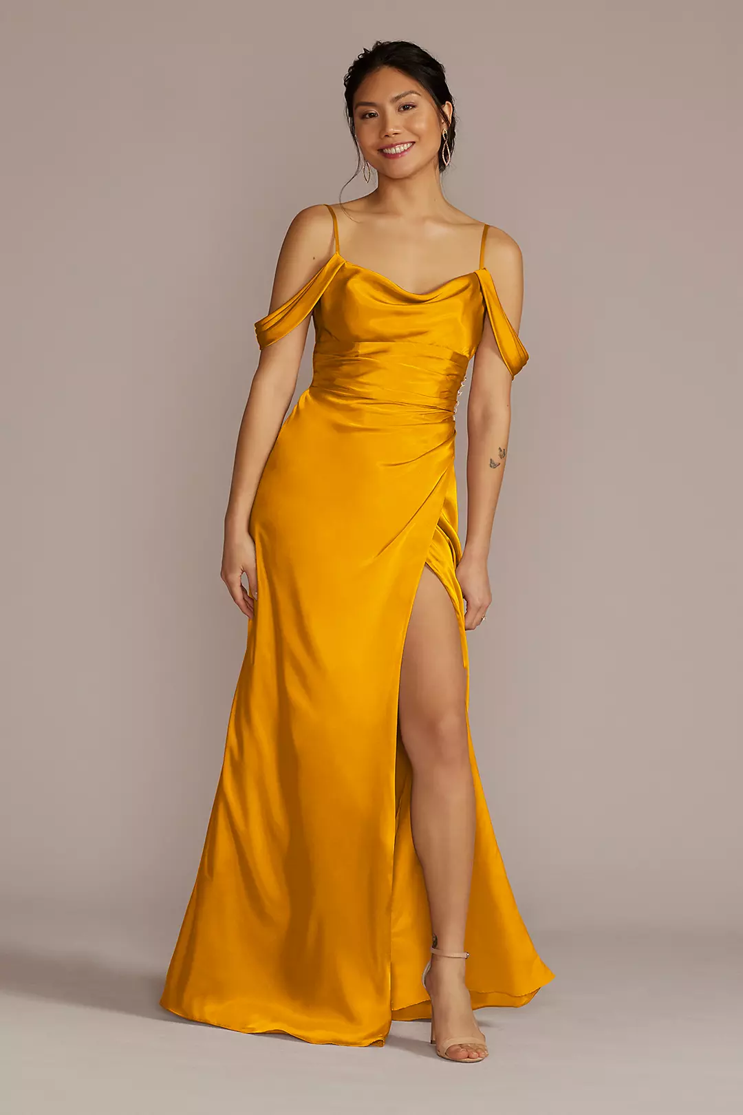 Charmeuse Cowl Dress with Swag Sleeves - Image 99
