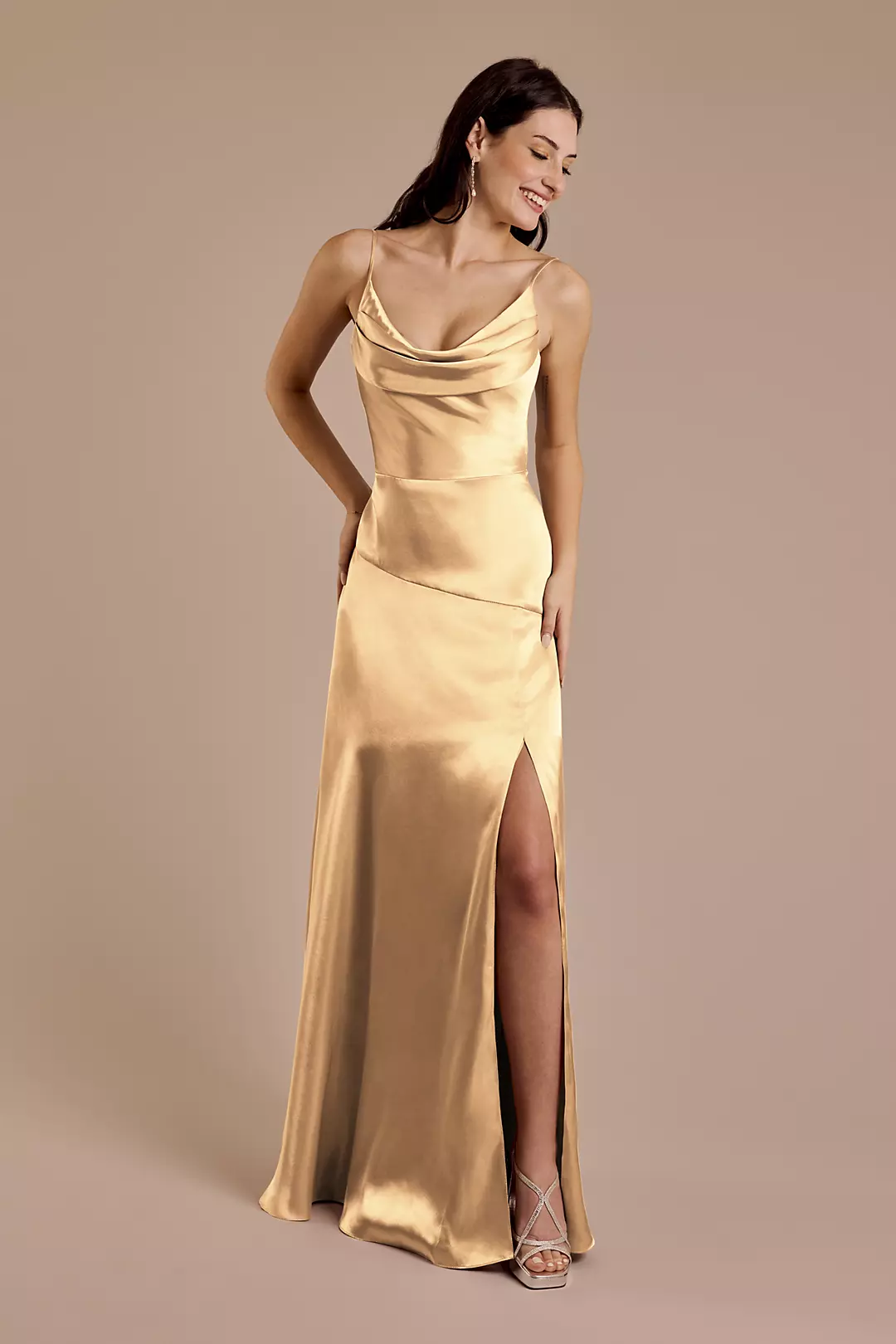 Charmeuse Cowl Neck Sheath Dress - Image 58