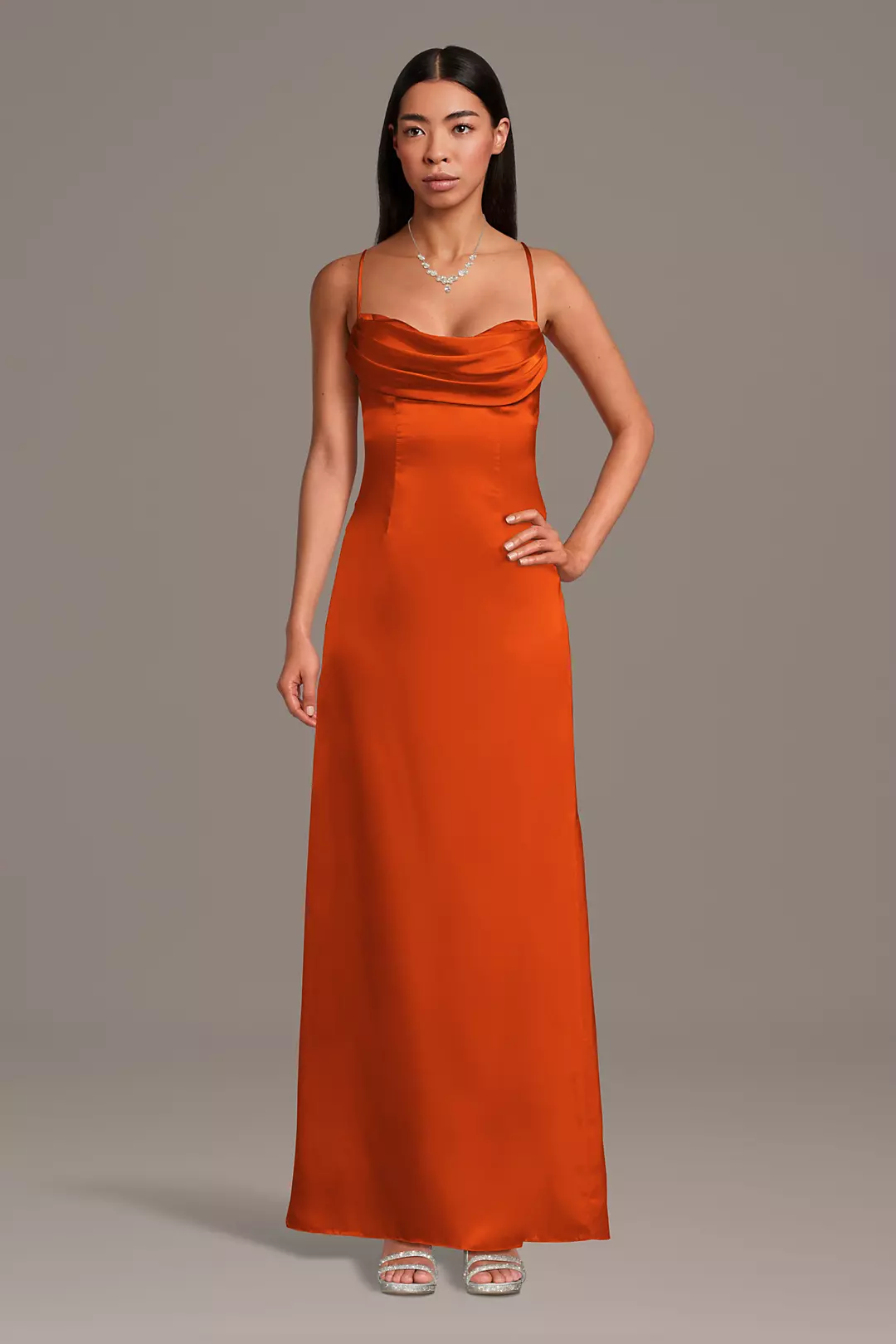 Charmeuse Cowl Neck Spaghetti Strap Sheath Dress - Image 6