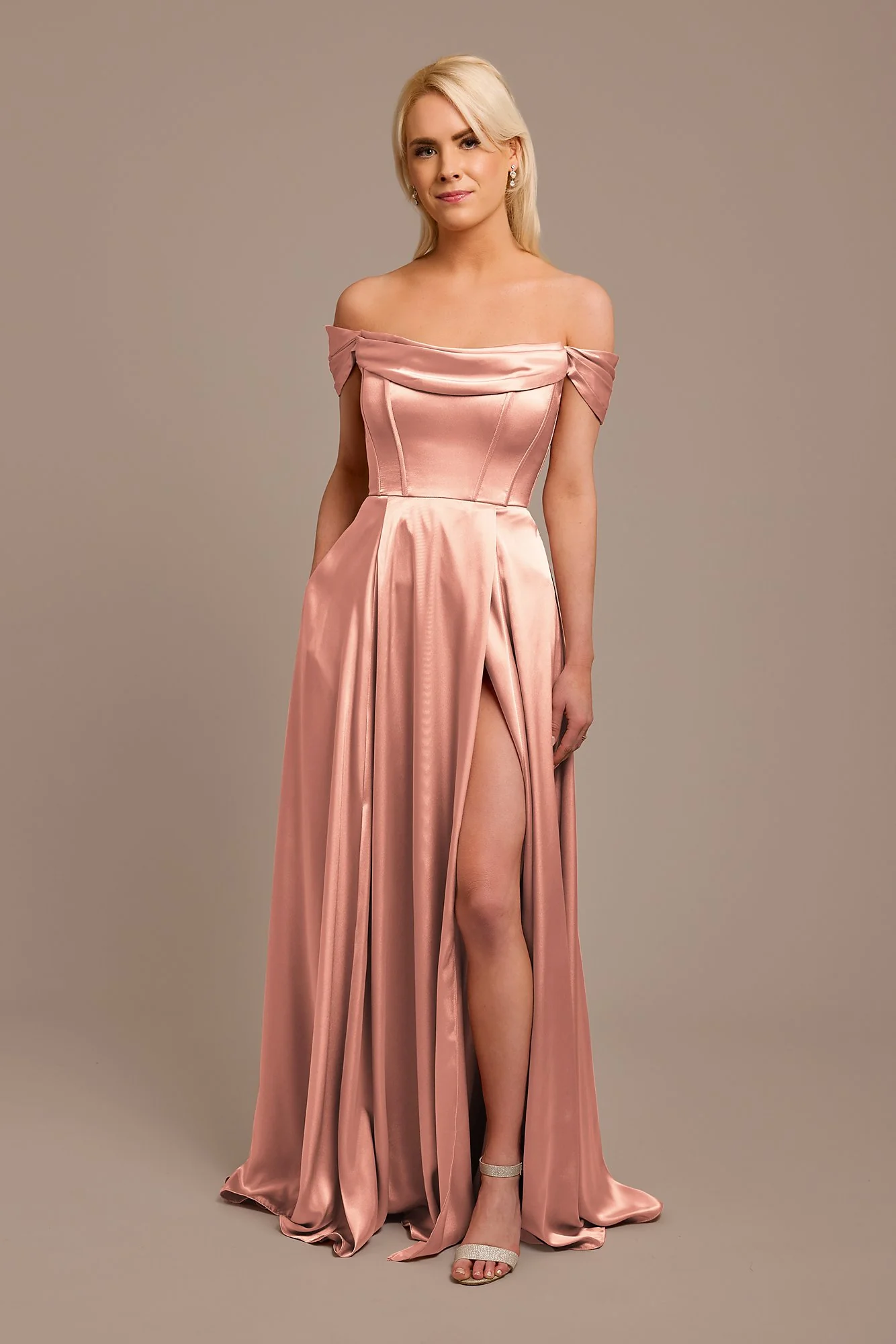 Charmeuse Cowl Off-the-Shoulder Dress