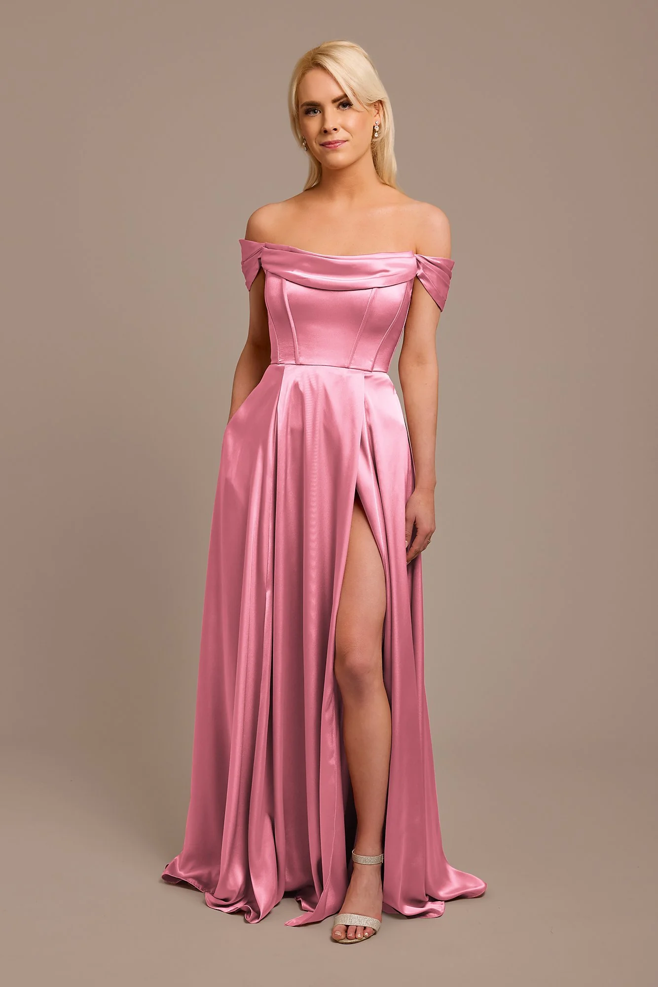 Charmeuse Cowl Off-the-Shoulder Dress - Image 18