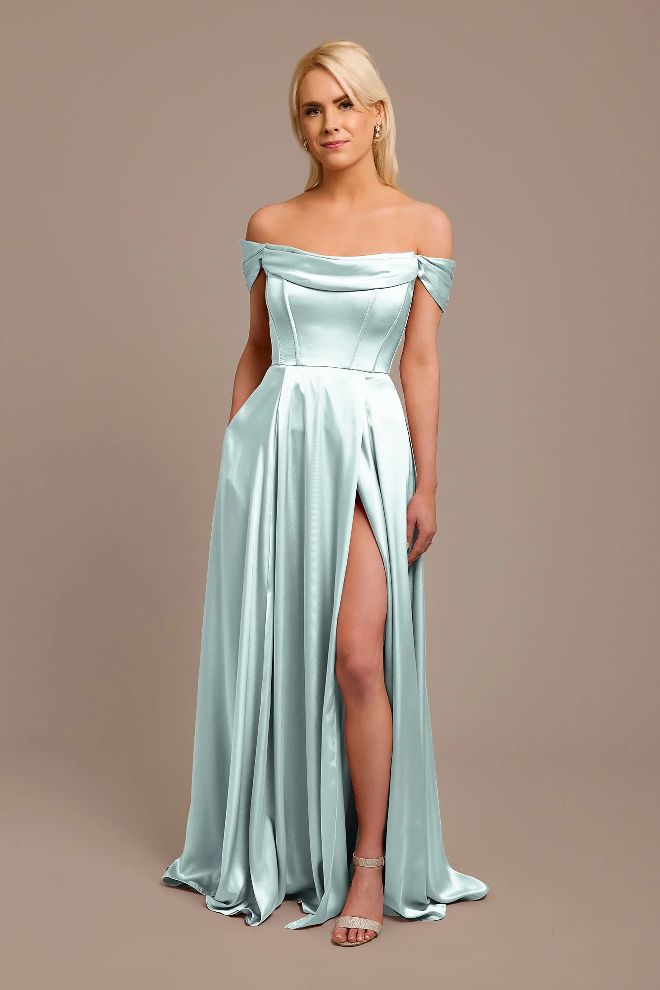 Charmeuse Cowl Off-the-Shoulder Dress - Image 19