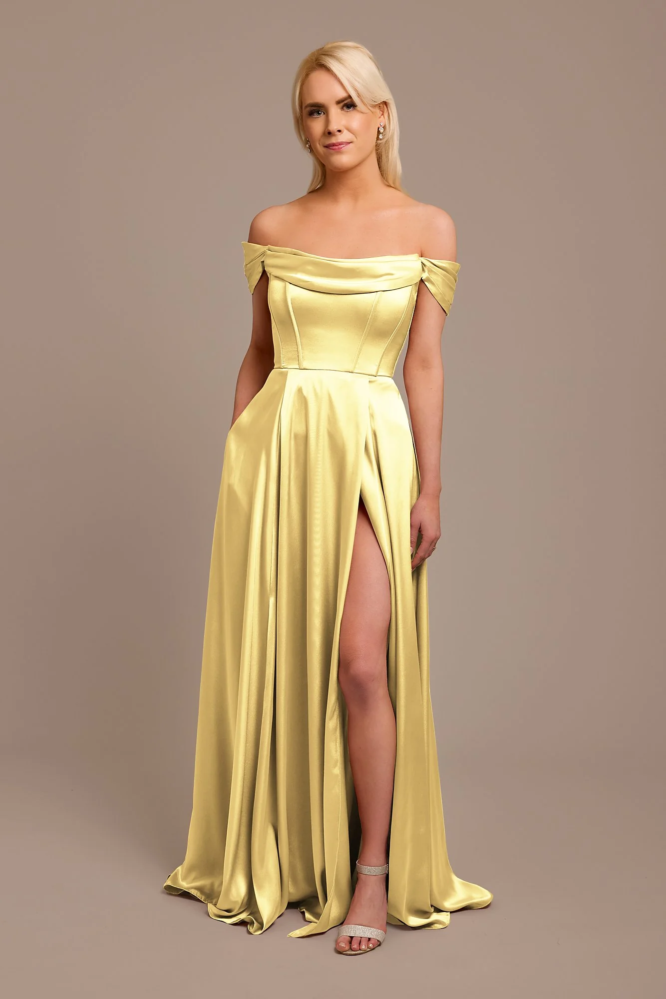 Charmeuse Cowl Off-the-Shoulder Dress - Image 21