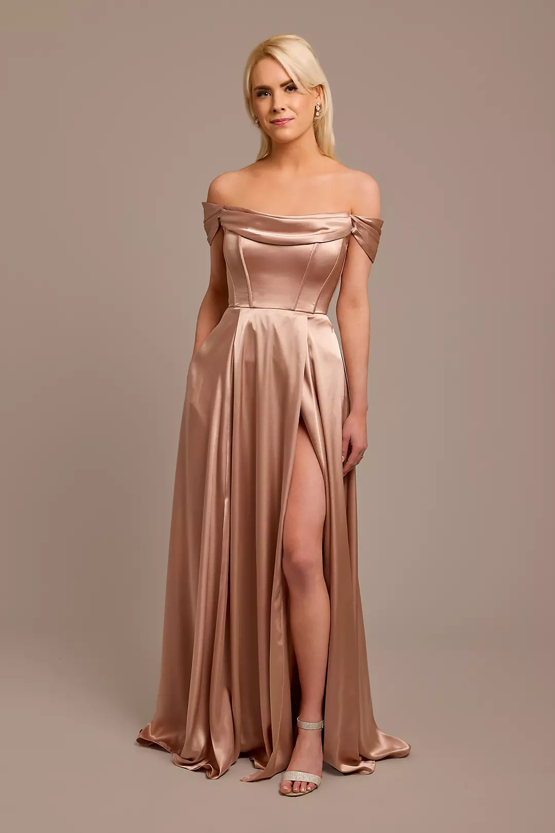 Charmeuse Cowl Off-the-Shoulder Dress - Image 25
