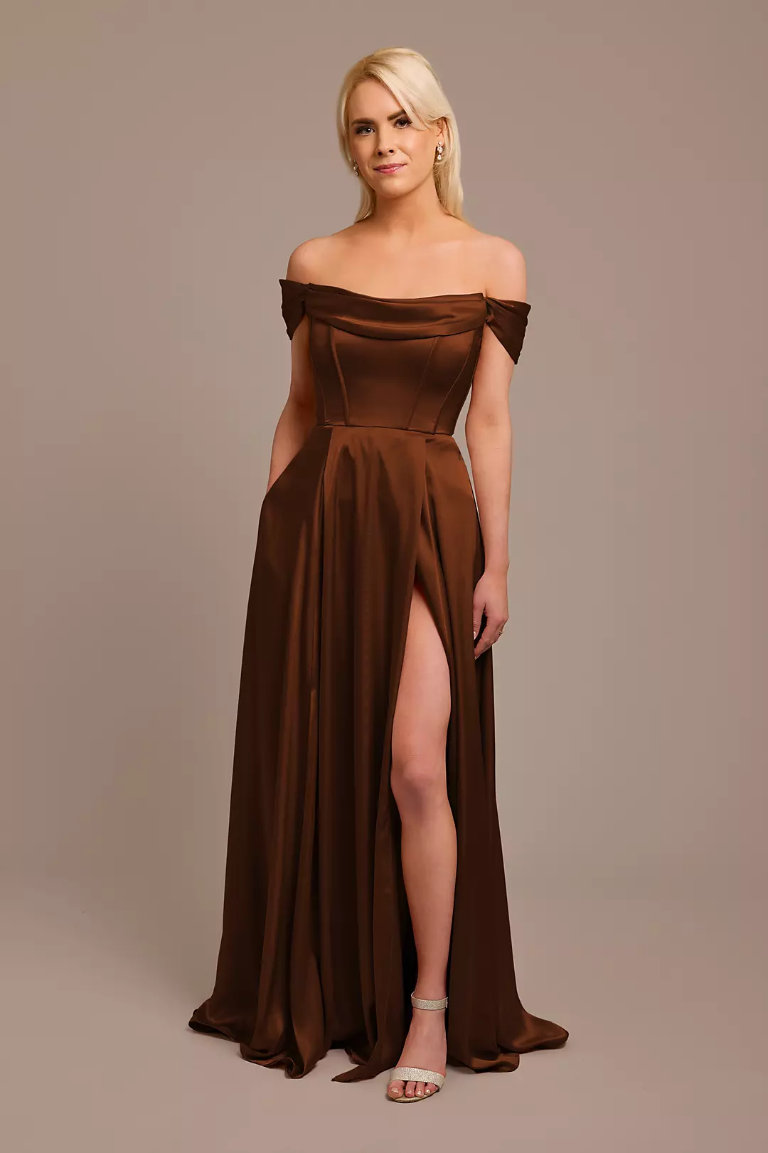 Charmeuse Cowl Off-the-Shoulder Dress - Image 26