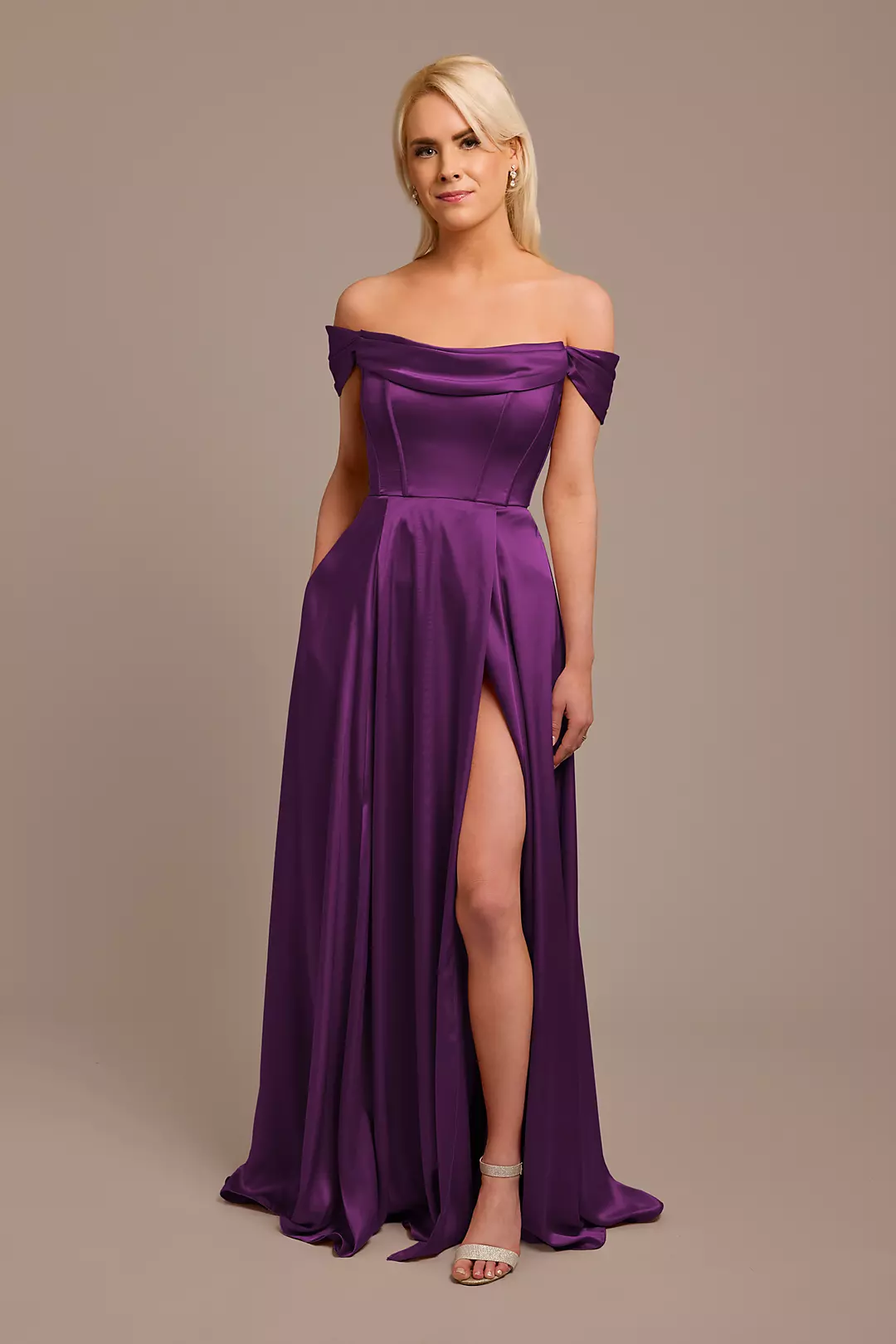 Charmeuse Cowl Off-the-Shoulder Dress - Image 27