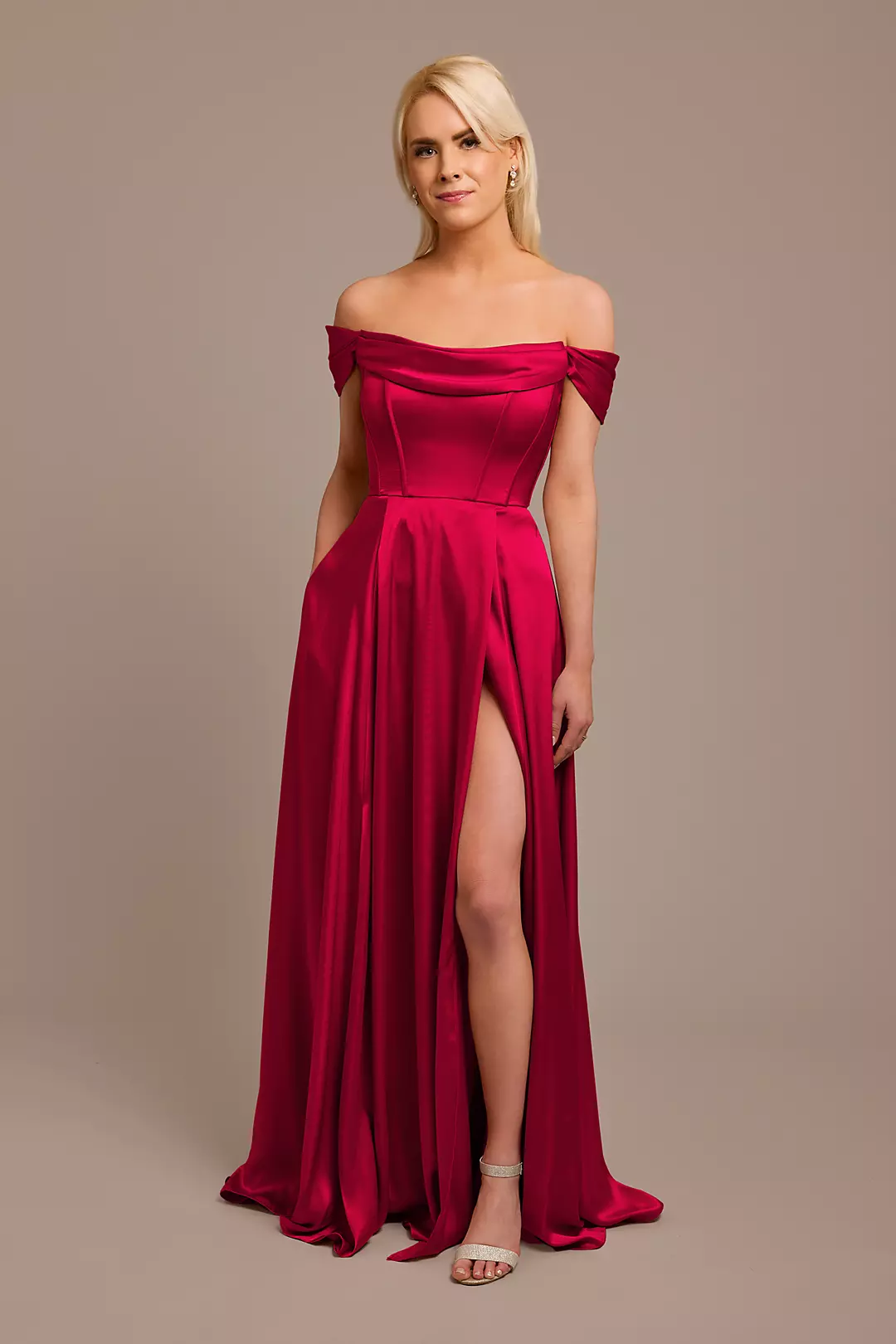 Charmeuse Cowl Off-the-Shoulder Dress - Image 31