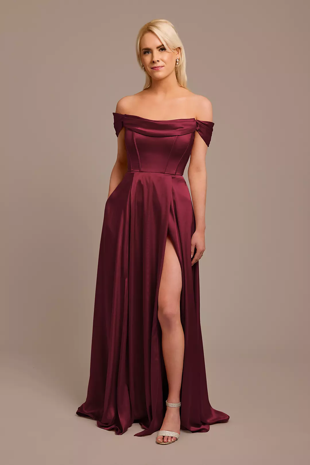 Charmeuse Cowl Off-the-Shoulder Dress - Image 38