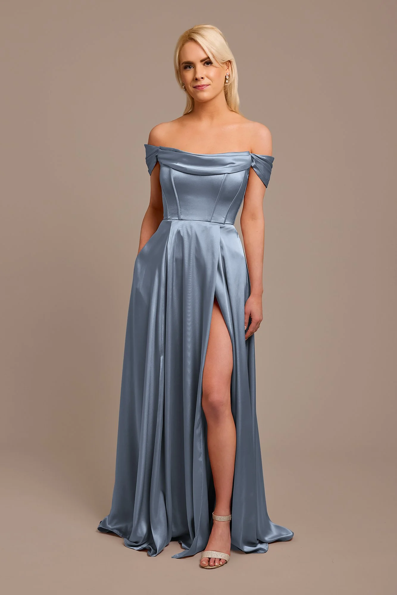 Charmeuse Cowl Off-the-Shoulder Dress - Image 4