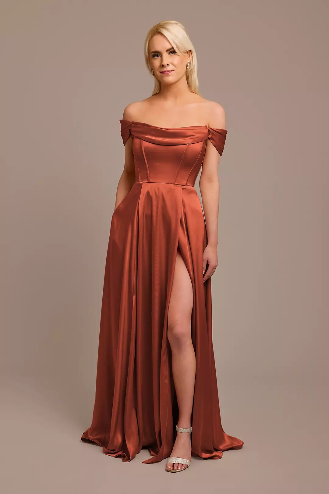 Charmeuse Cowl Off-the-Shoulder Dress - Image 40