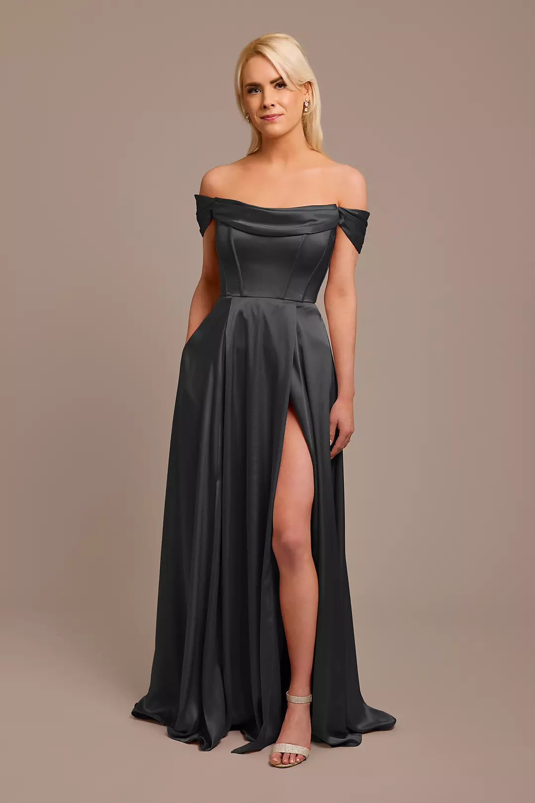 Charmeuse Cowl Off-the-Shoulder Dress - Image 45
