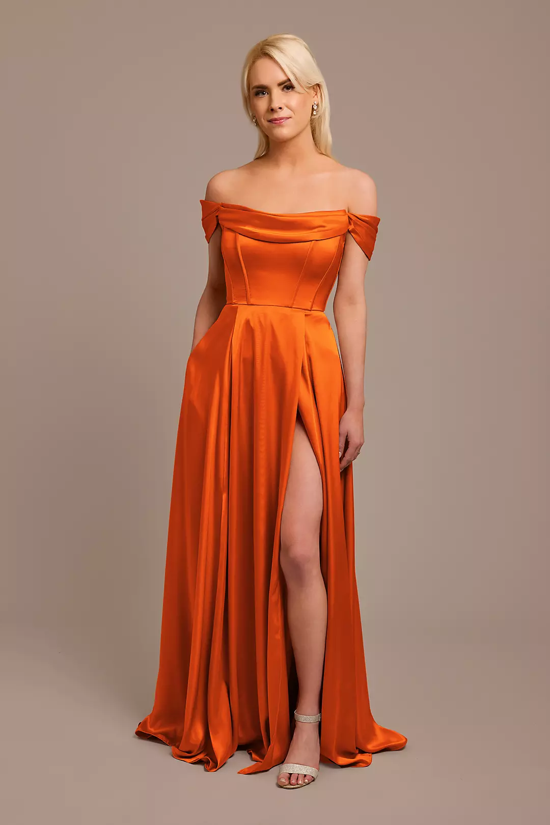 Charmeuse Cowl Off-the-Shoulder Dress - Image 47