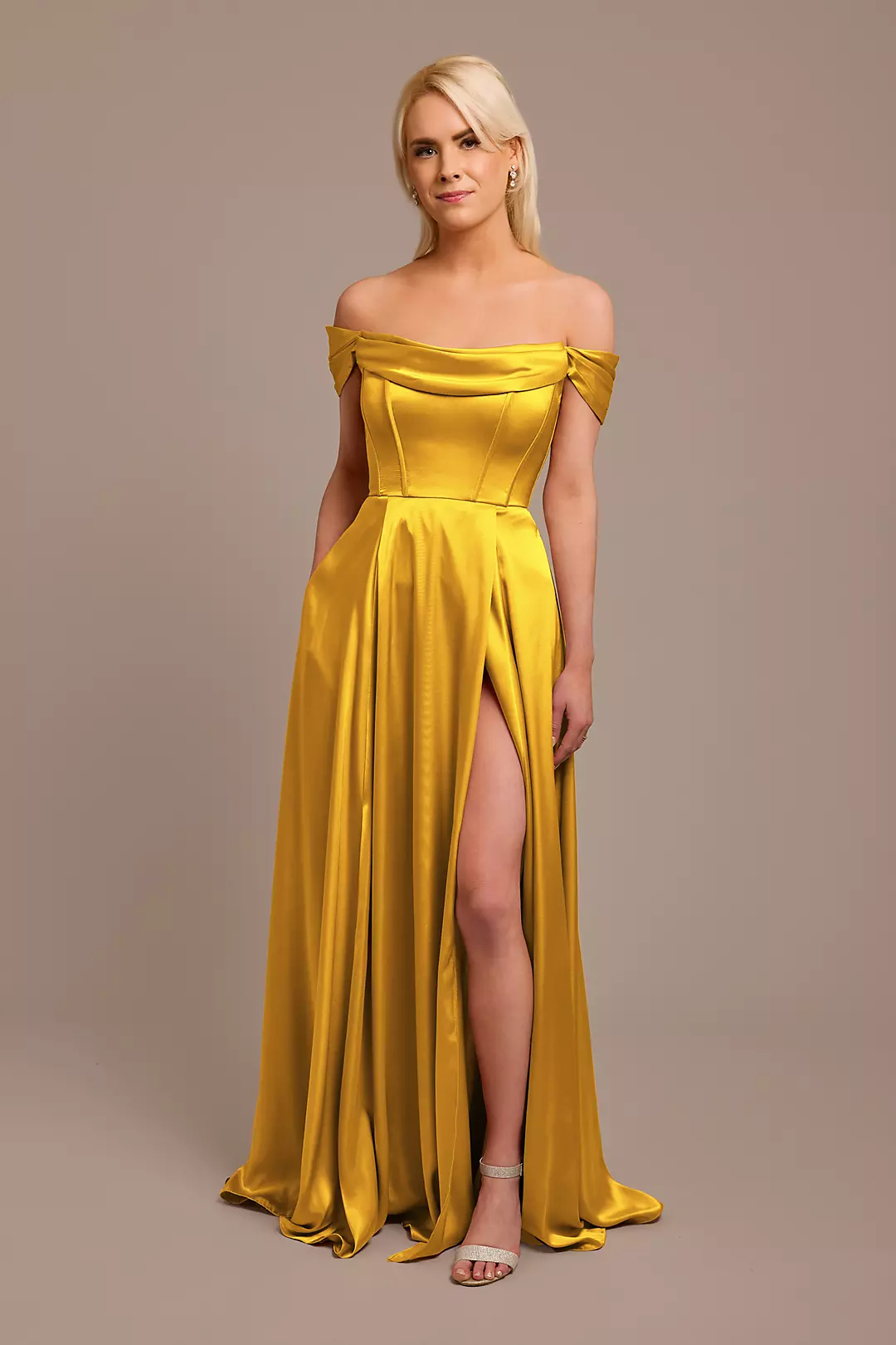 Charmeuse Cowl Off-the-Shoulder Dress - Image 49