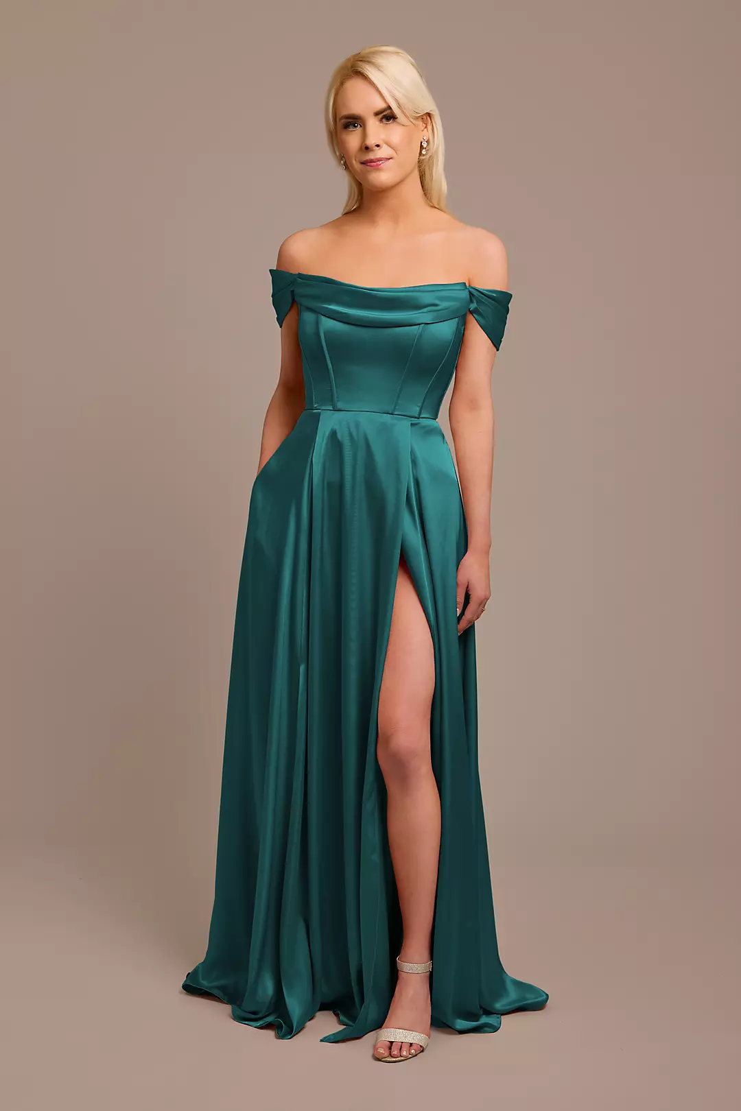 Charmeuse Cowl Off-the-Shoulder Dress - Image 50