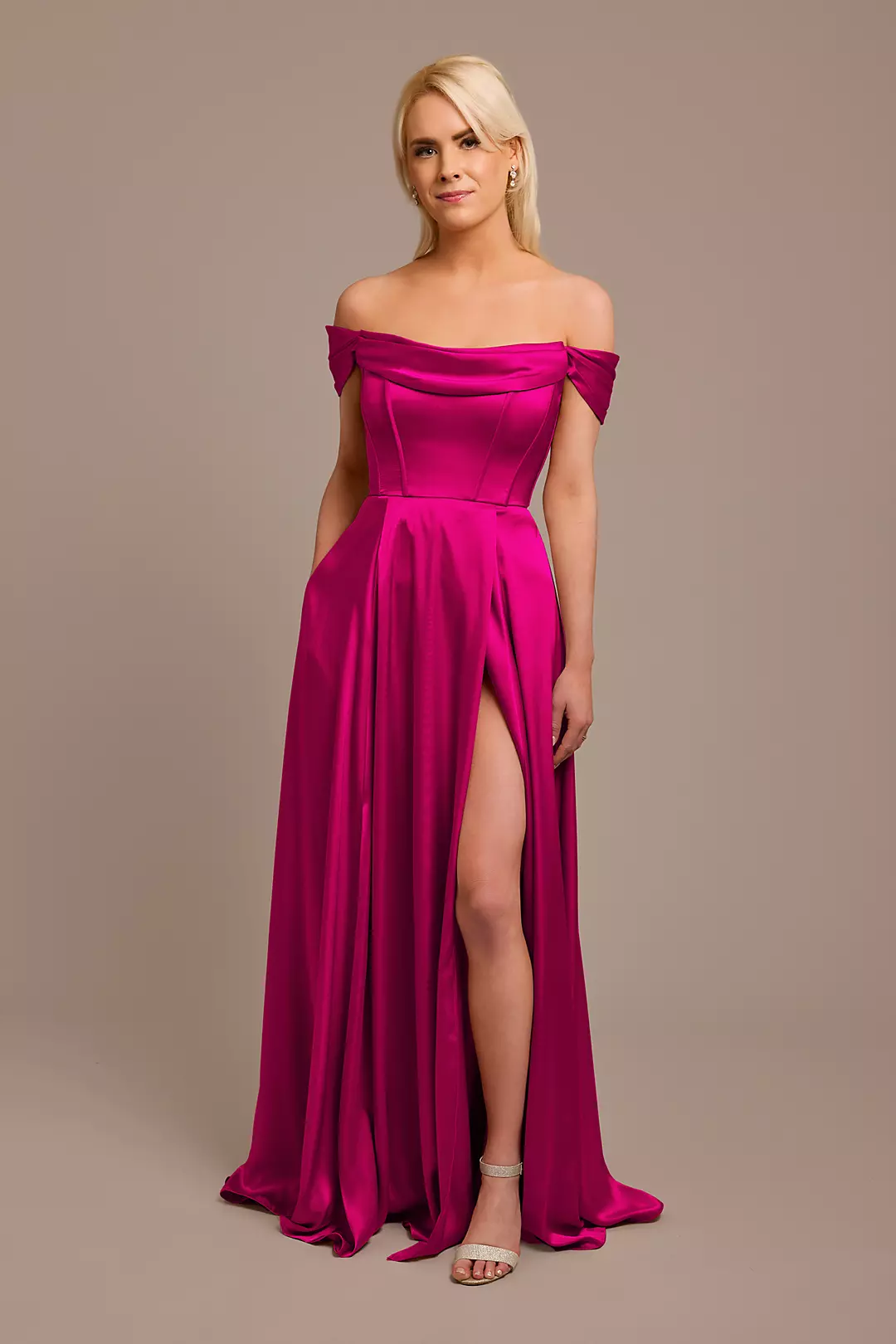 Charmeuse Cowl Off-the-Shoulder Dress - Image 51