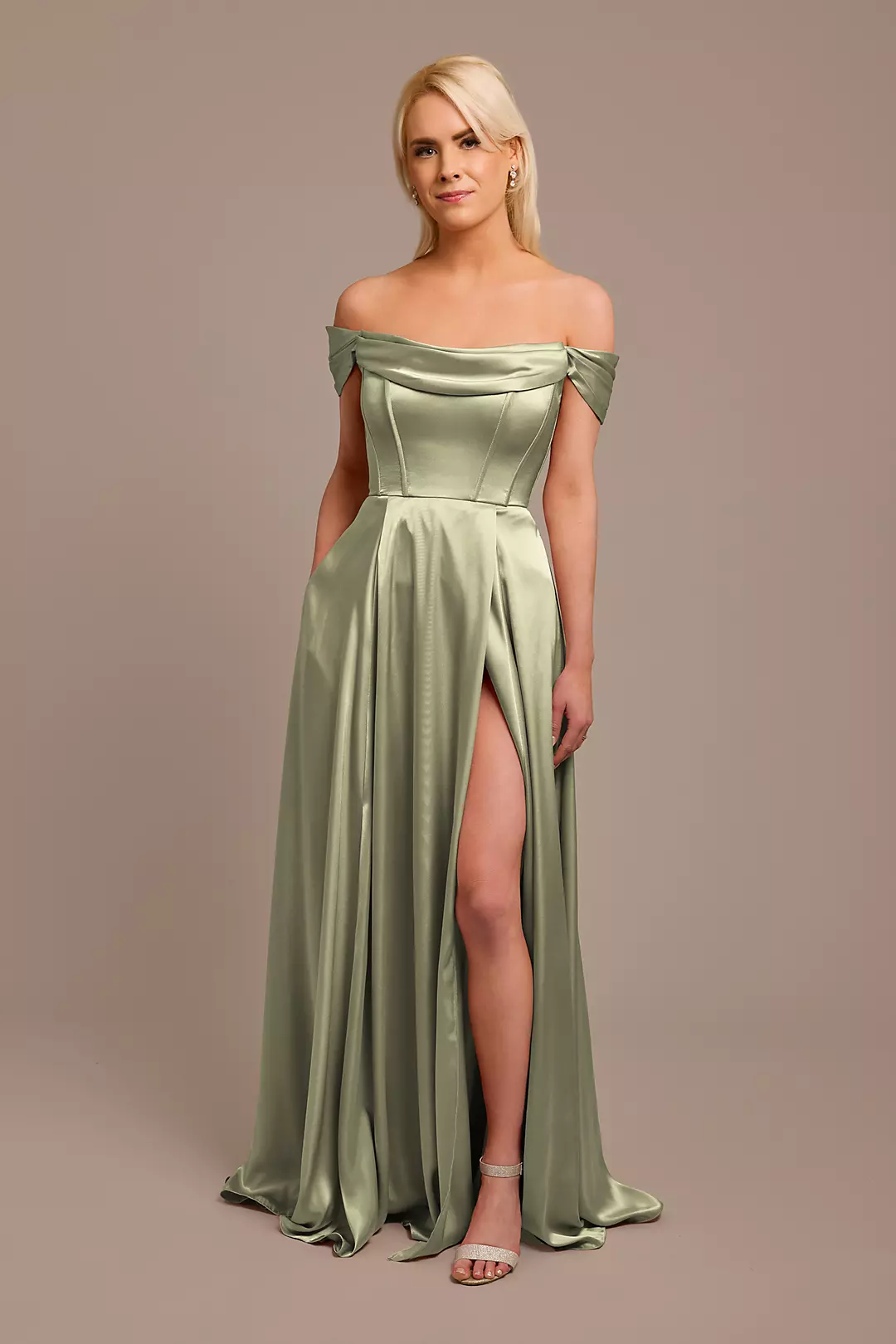 Charmeuse Cowl Off-the-Shoulder Dress - Image 53