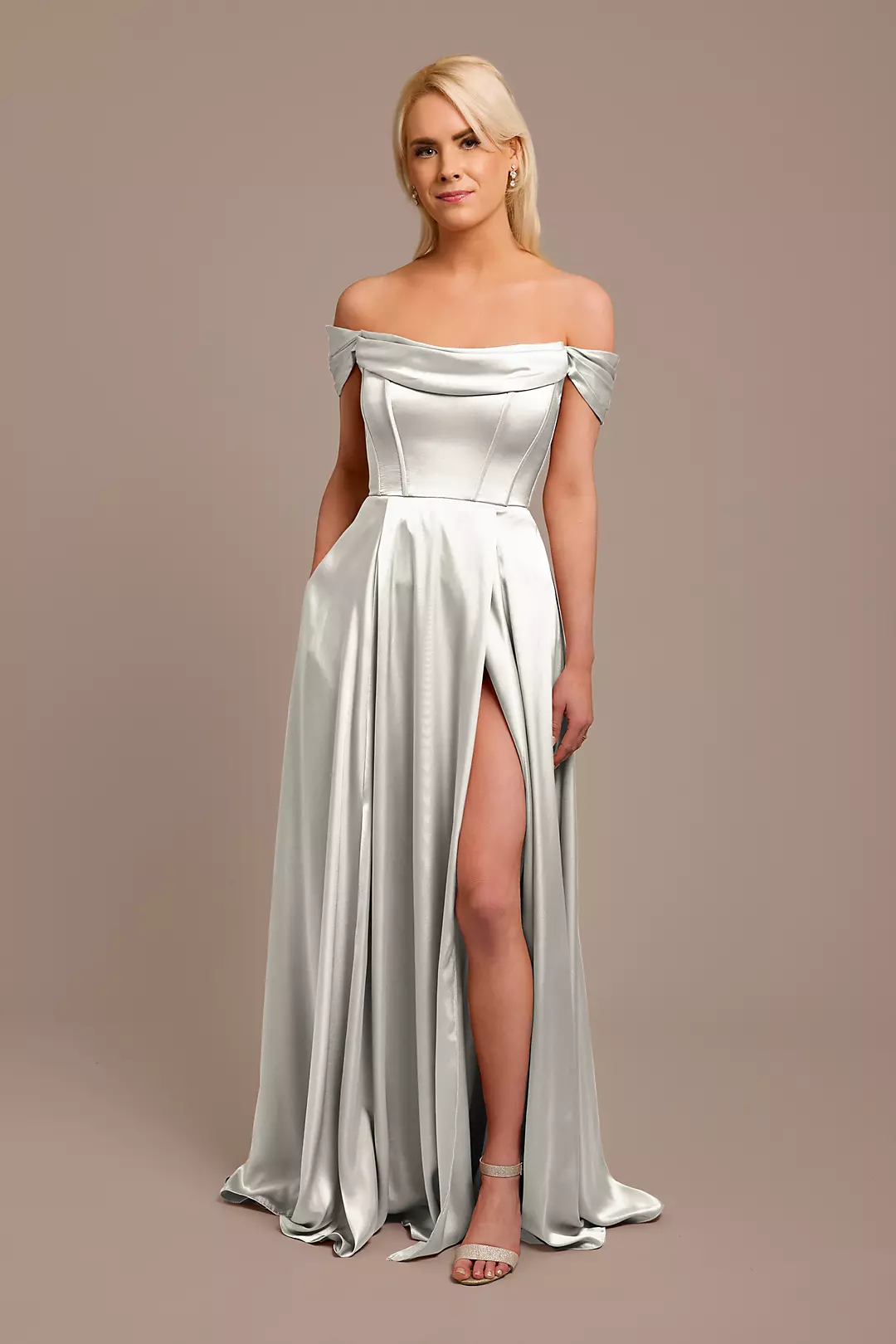 Charmeuse Cowl Off-the-Shoulder Dress - Image 57