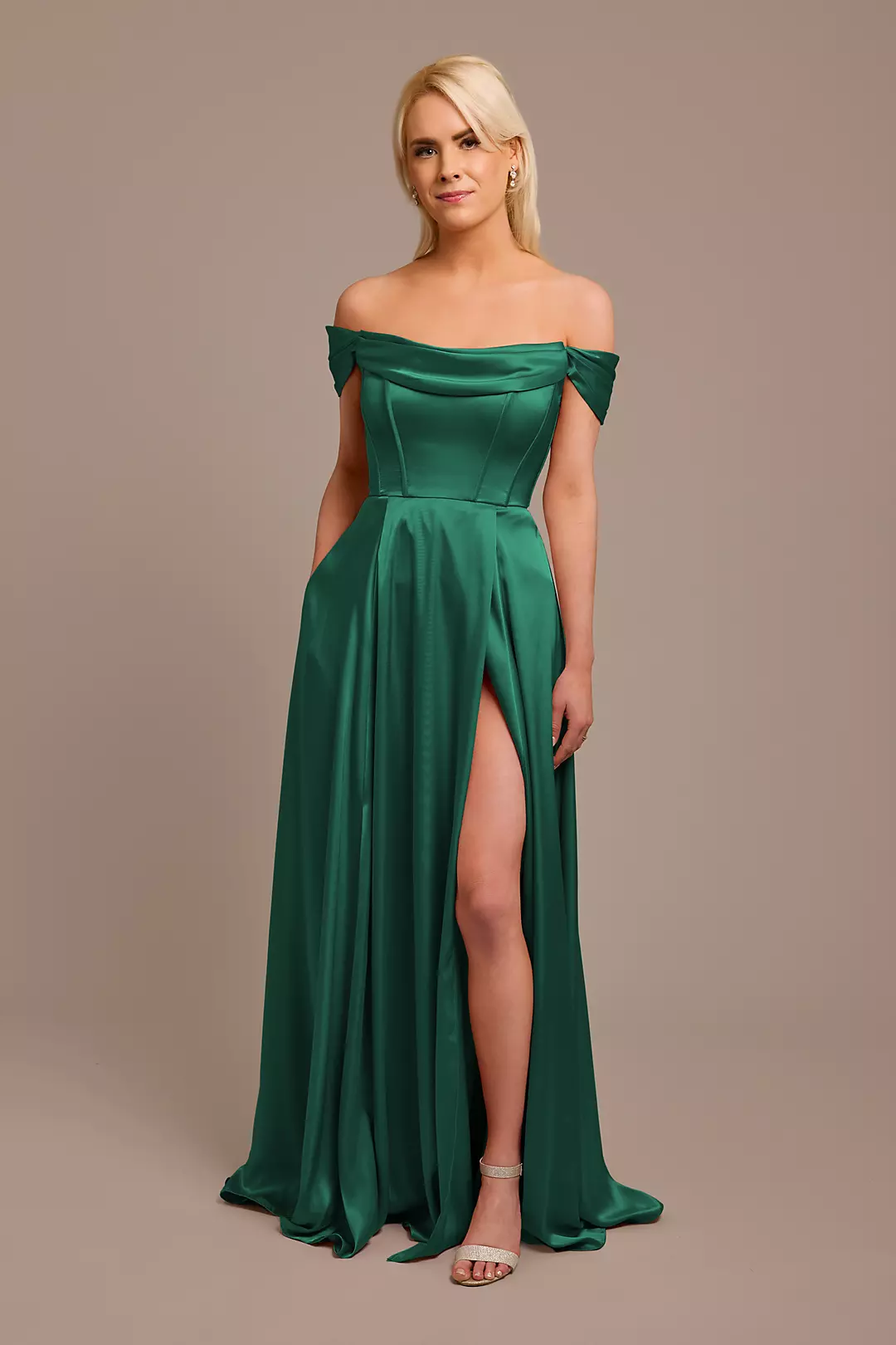 Charmeuse Cowl Off-the-Shoulder Dress - Image 58