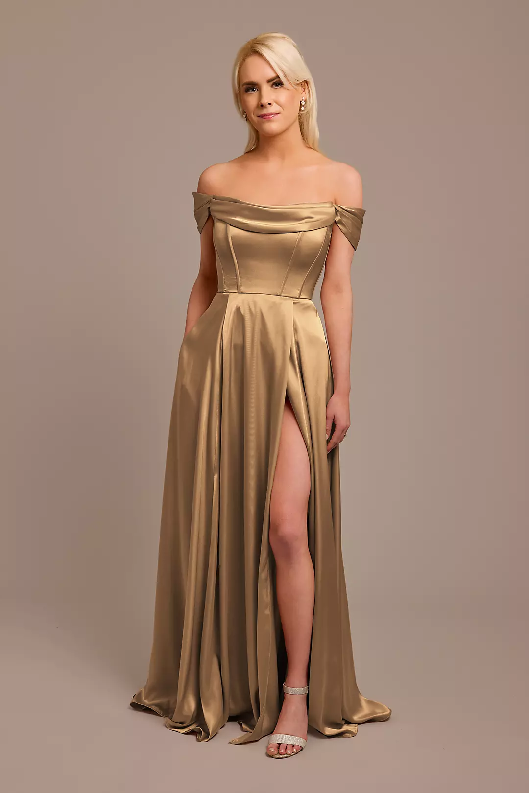 Charmeuse Cowl Off-the-Shoulder Dress - Image 59