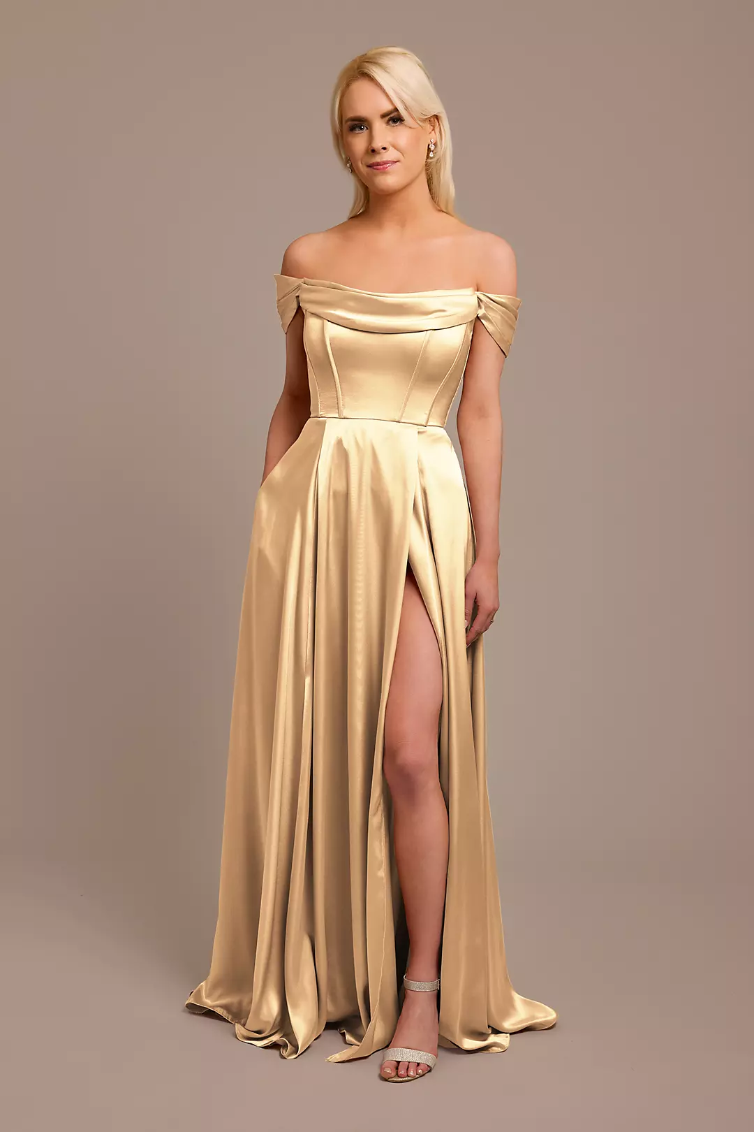 Charmeuse Cowl Off-the-Shoulder Dress - Image 63