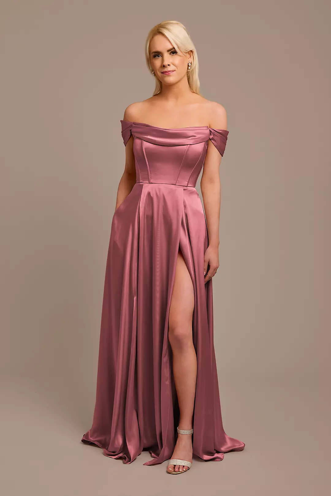 Charmeuse Cowl Off-the-Shoulder Dress - Image 65