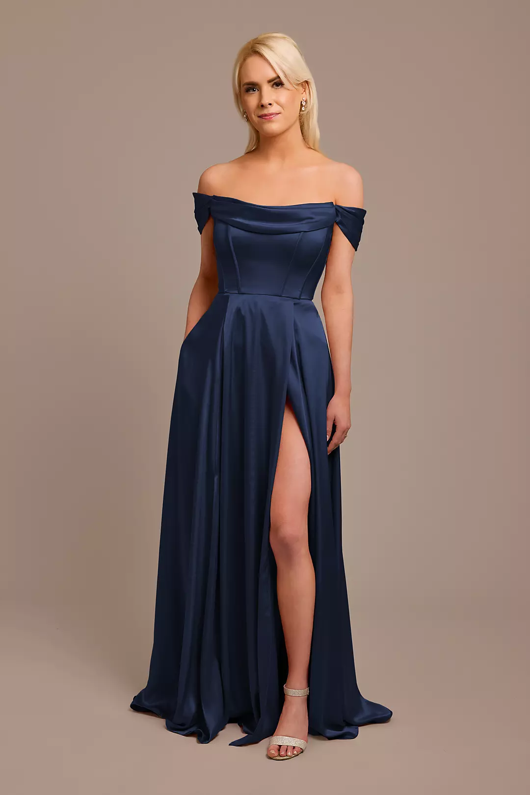Charmeuse Cowl Off-the-Shoulder Dress - Image 66