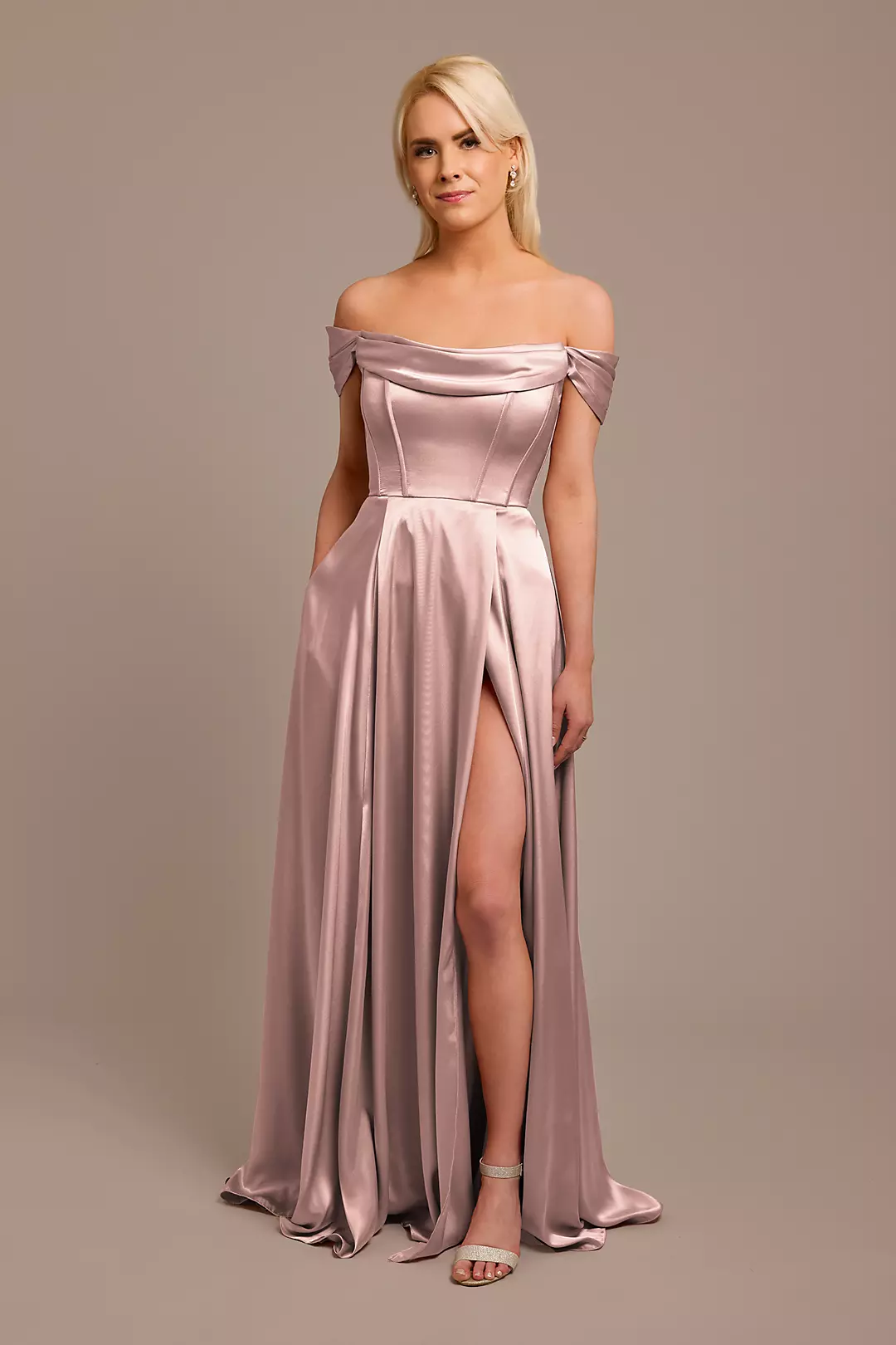 Charmeuse Cowl Off-the-Shoulder Dress - Image 69